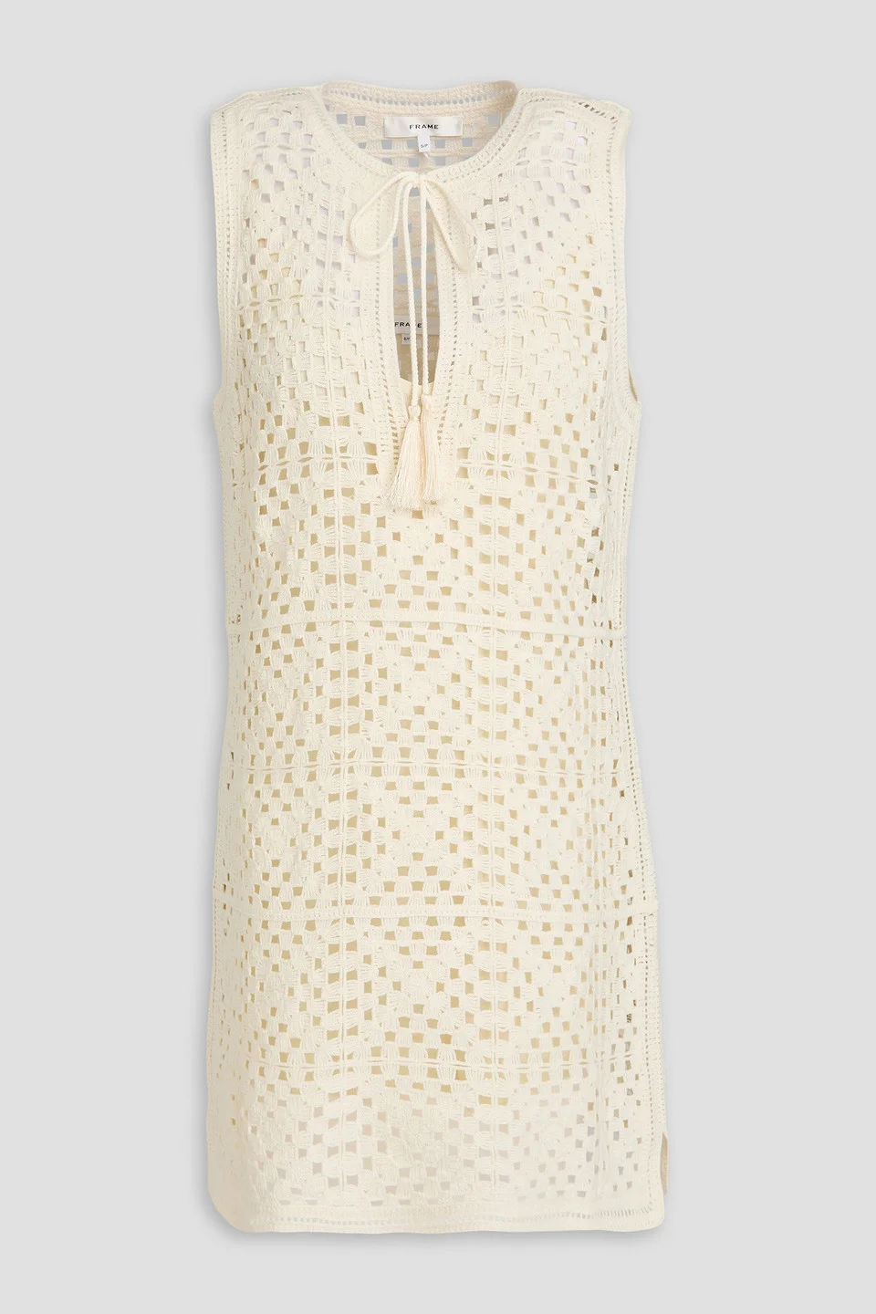 Tasseled crocheted cotton-blend mini dress - 1