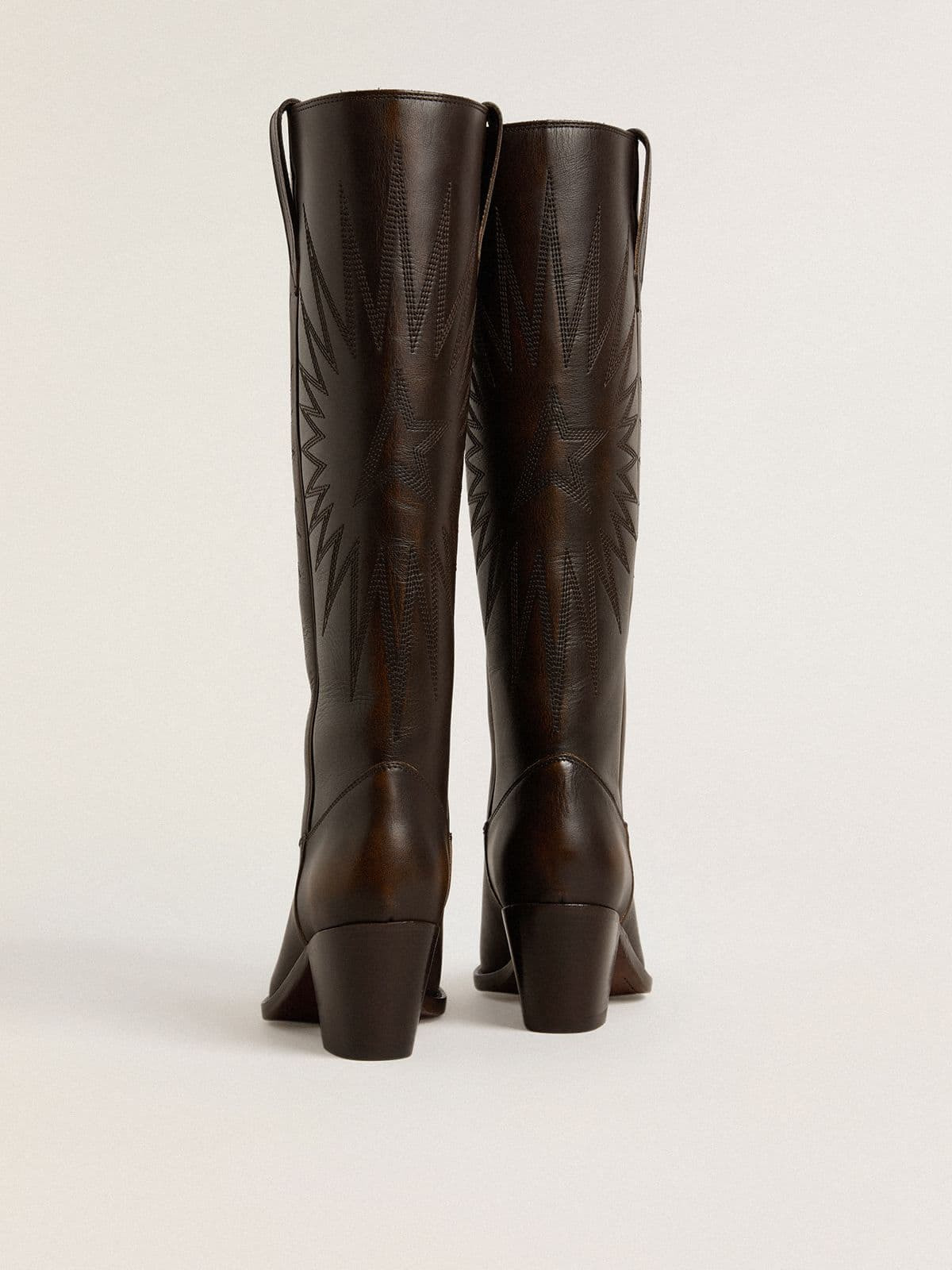 Wish Star boots in dark brown leather with tone-on-tone embroidered star - 5