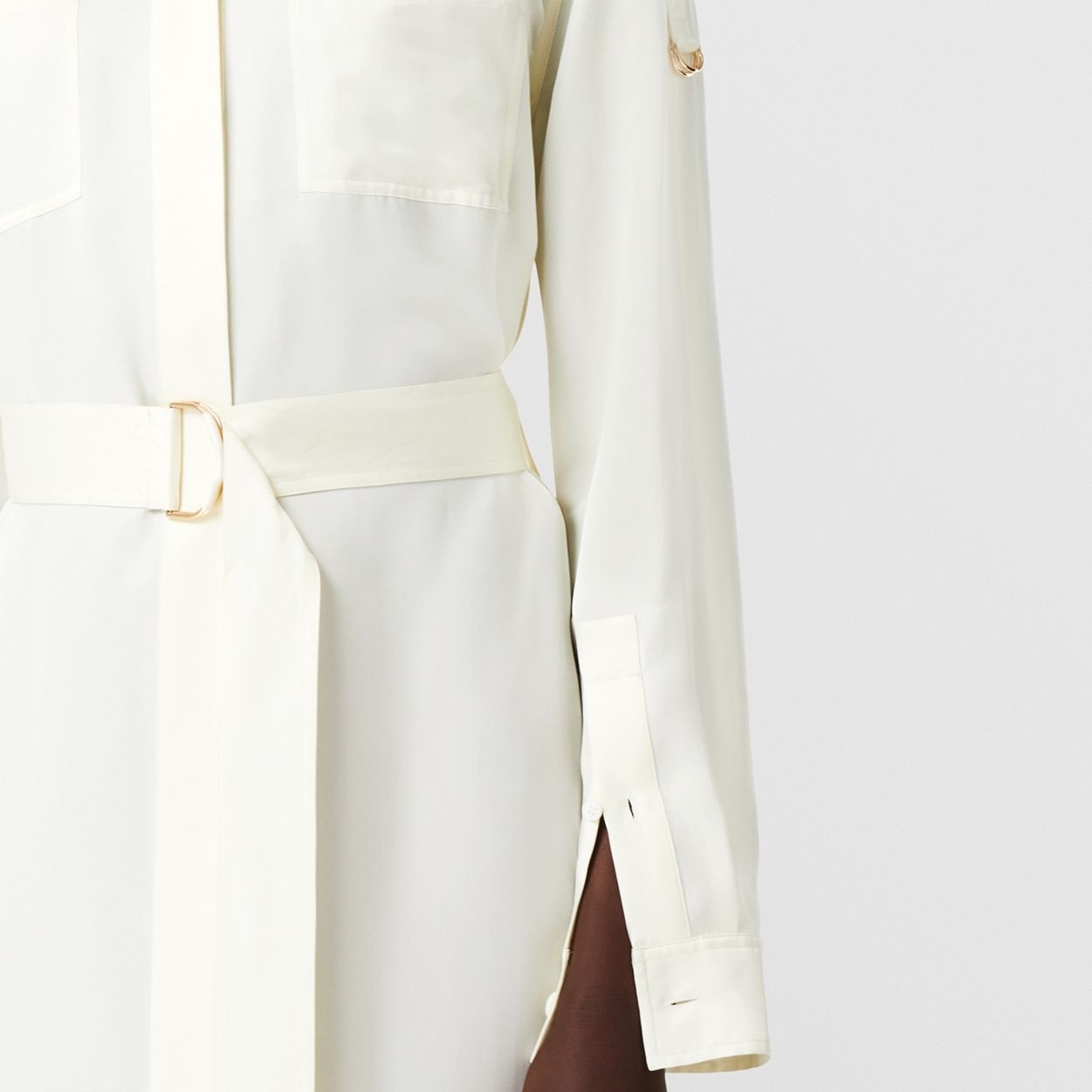 Long-sleeve D-ring Detail Silk Satin Dress - 5