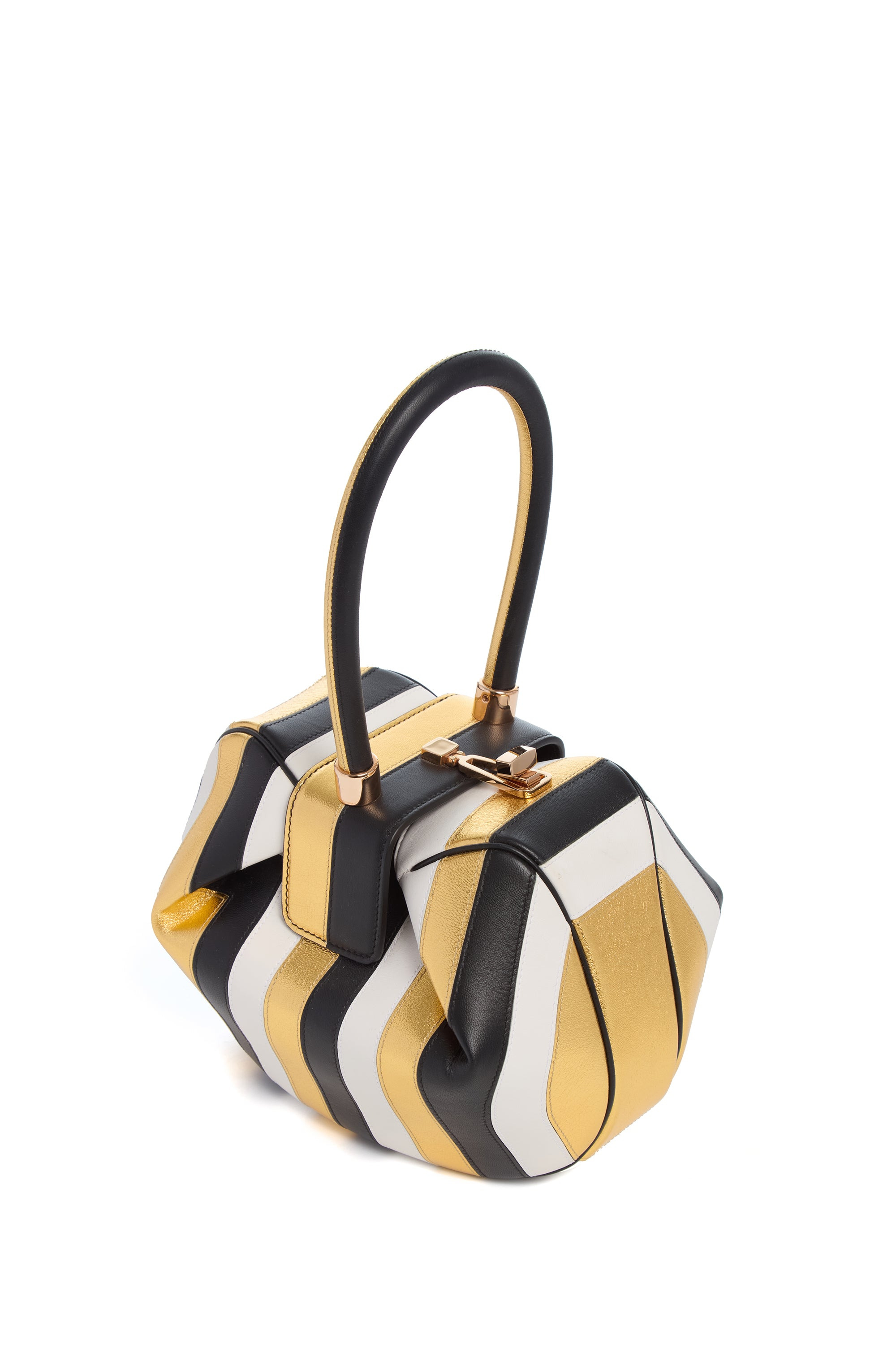 Nina Bag in Gold, Black & Ivory Stripes Nappa Leather - 3