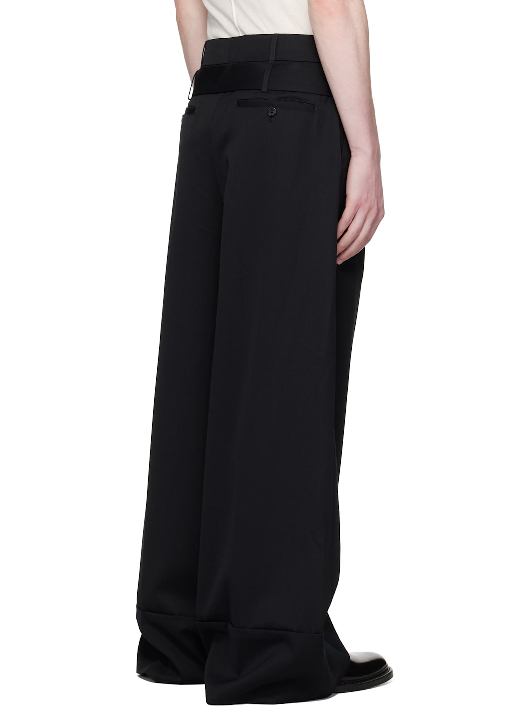 Black Wide Leg Multi Belt Loop Trousers - 3