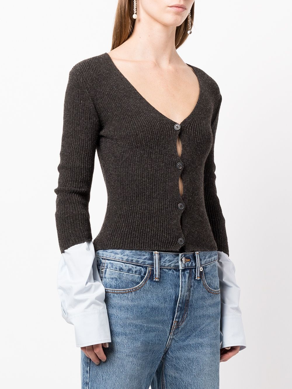 layered ribbed-knit cardigan - 3