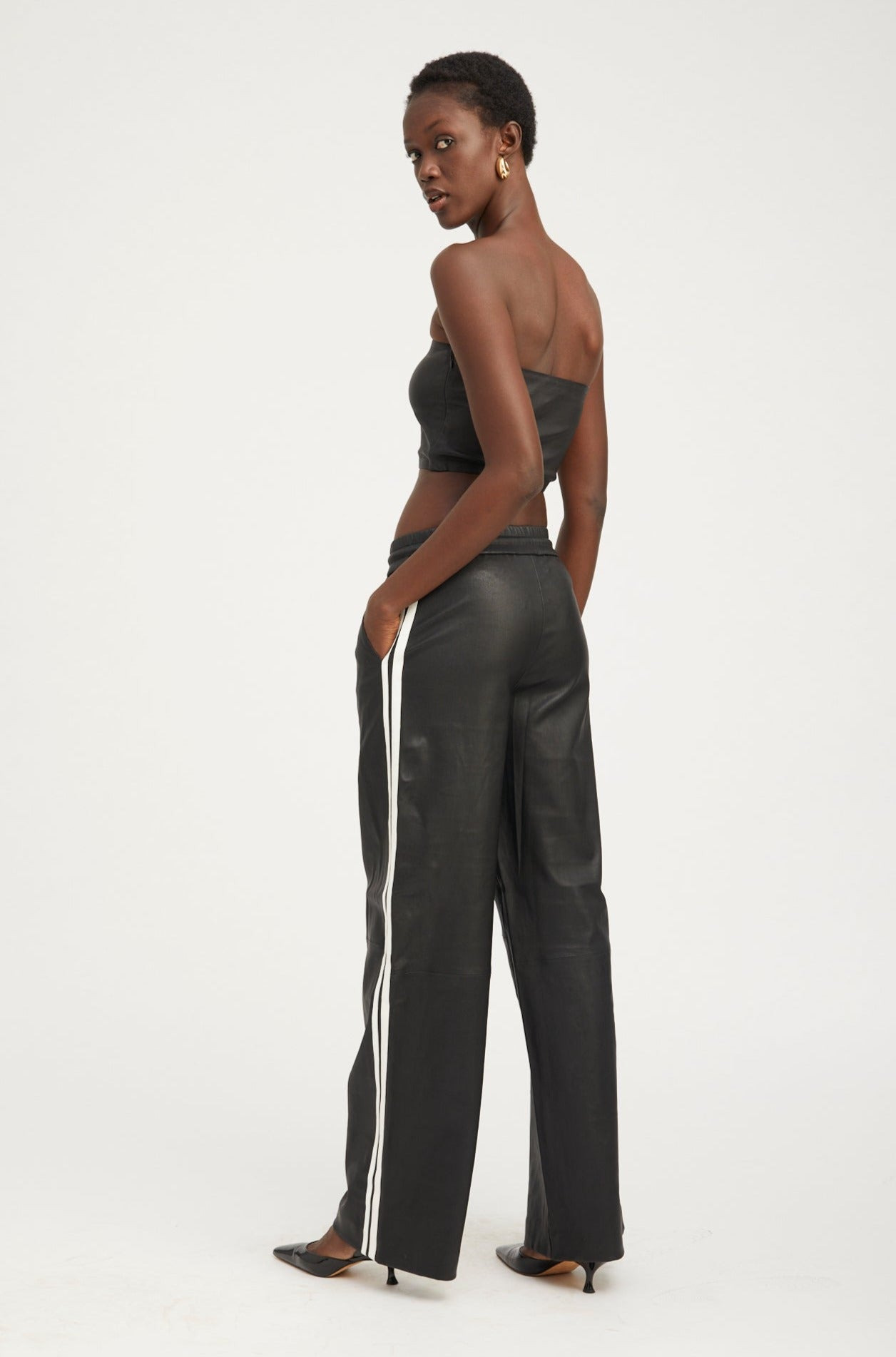 BLACK LEATHER MICRO TUBE TOP - 2