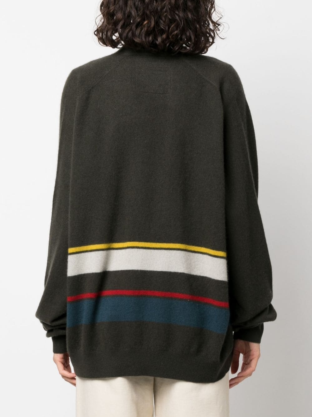 stripe-pattern cashmere cardigan - 4