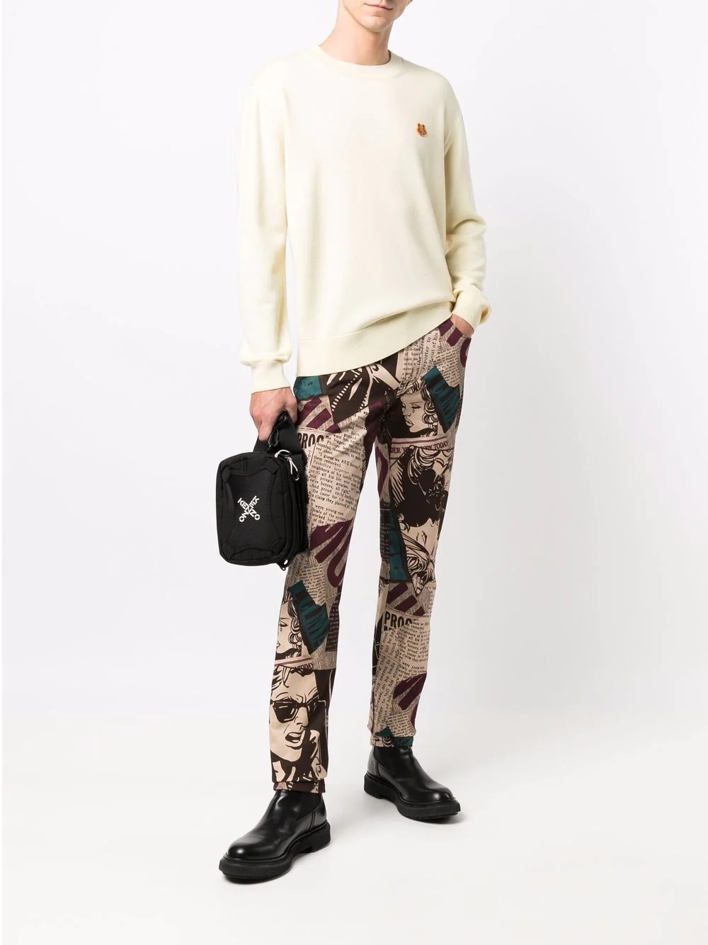 newspaper-print stretch-gabardine trousers - 2