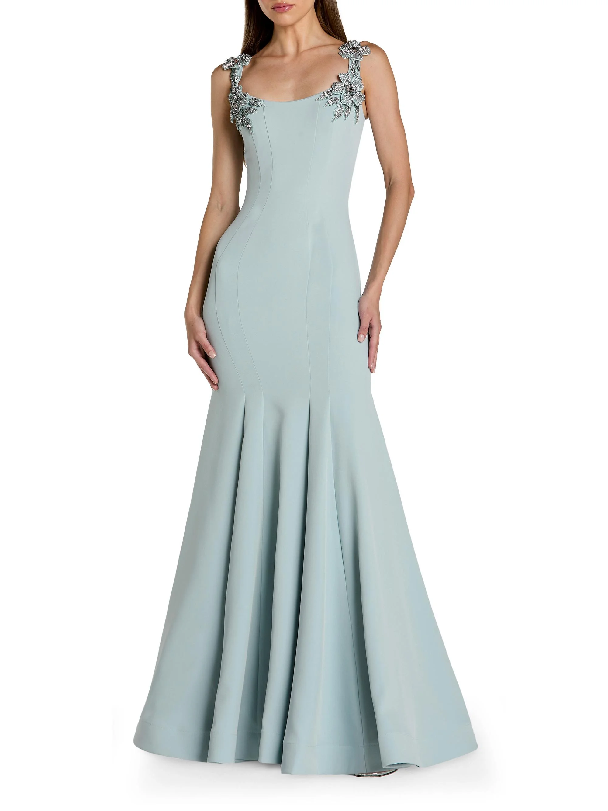 Women's Embellished Crepe Mermaid Gown - Powder Blue - 1