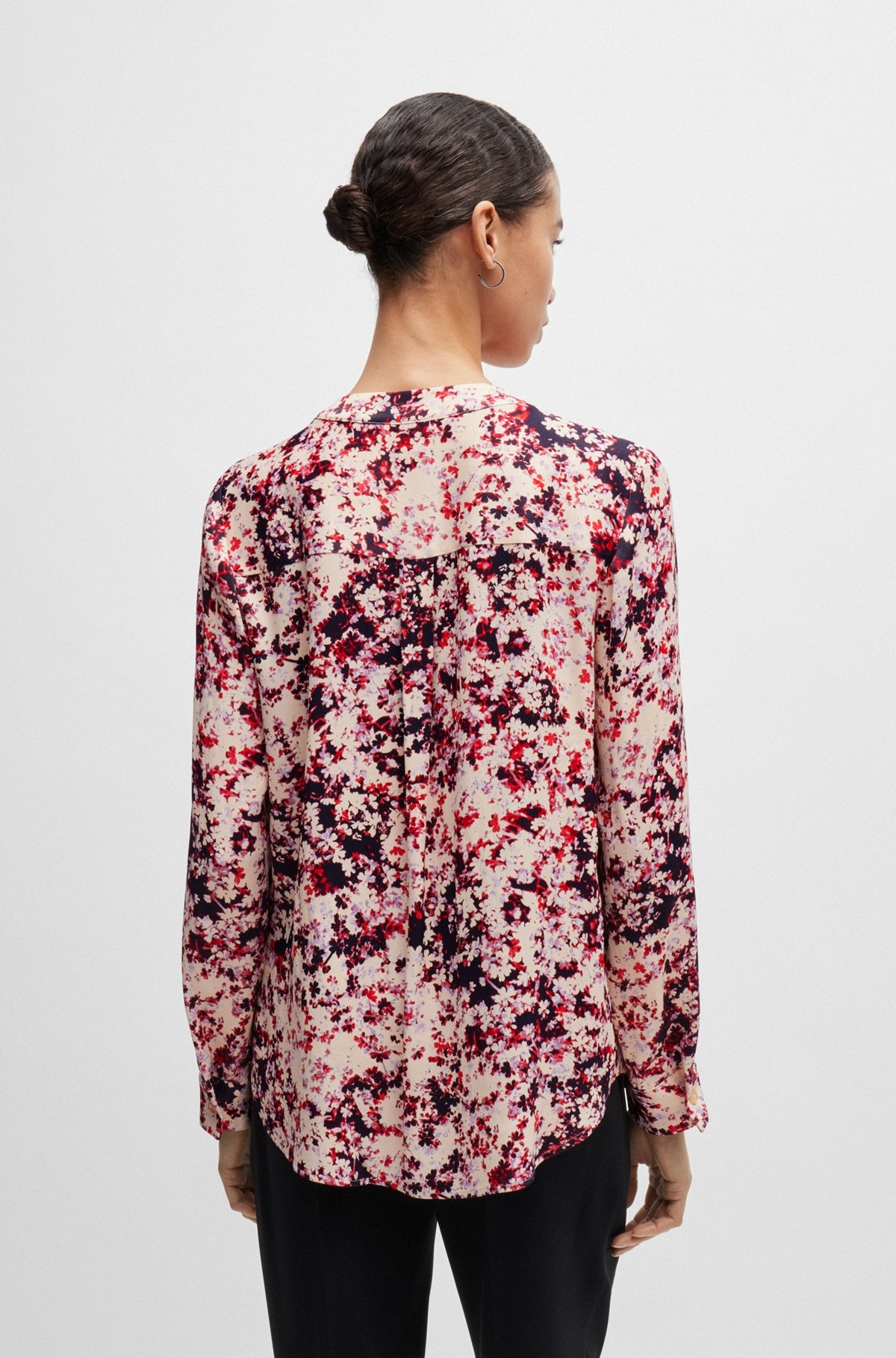 FLORAL-PRINT BLOUSE IN SATIN WITH NOTCH NECKLINE - 5