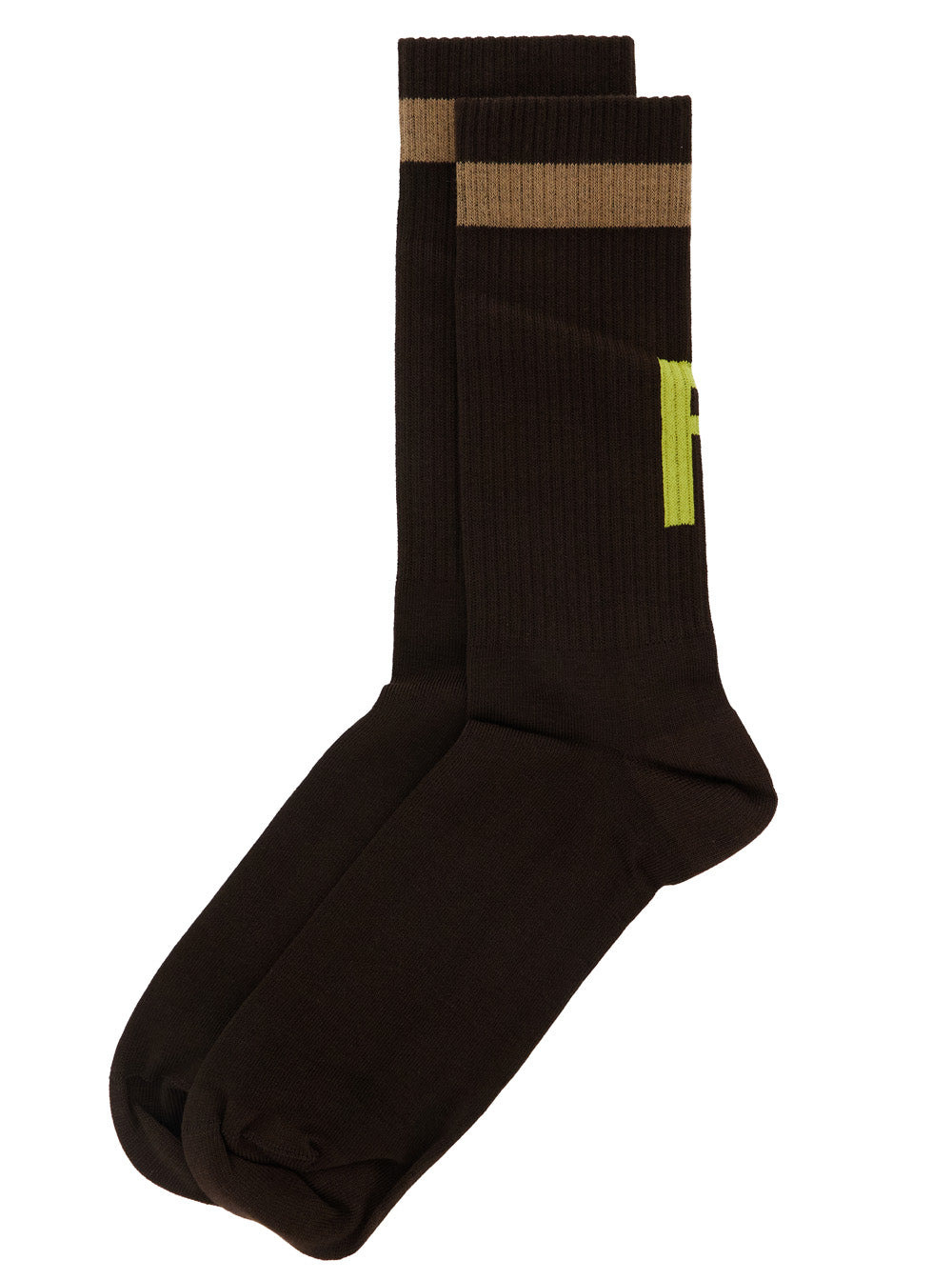 Fendi Men Brown Socks With Ff Logo Embroidery In Cotton Blend Man - 2