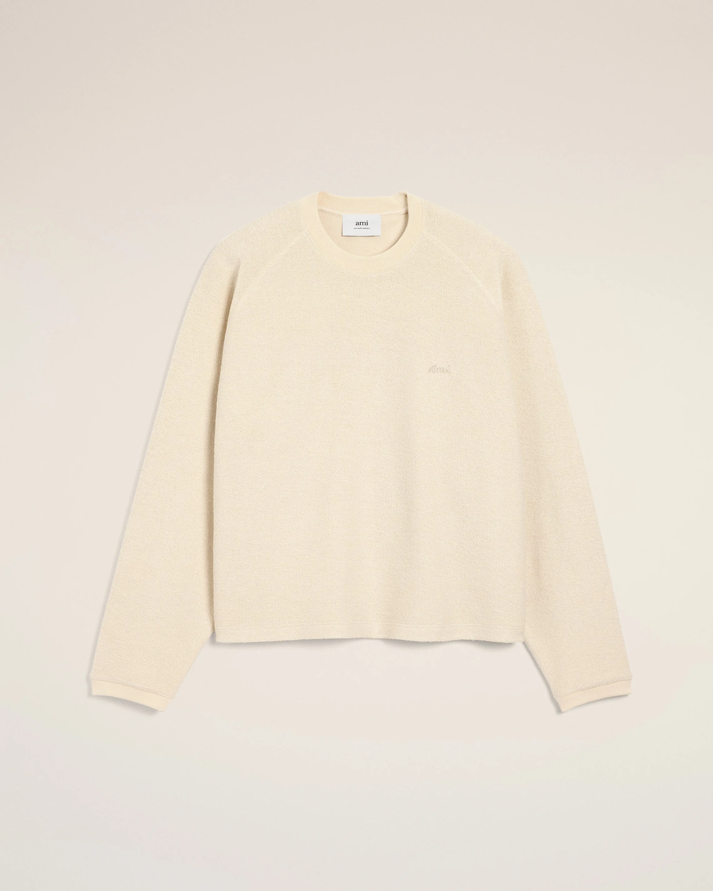 WHITE LEATHER RAGLAN SLEEVED CREWNECK SWEATSHIRT - 1