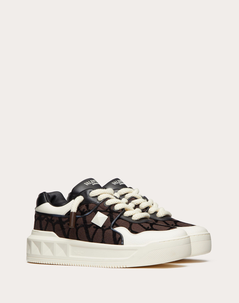 ONE STUD XL LOW-TOP SNEAKER IN NAPPA LEATHER AND TOILE ICONOGRAPHE FABRIC 2