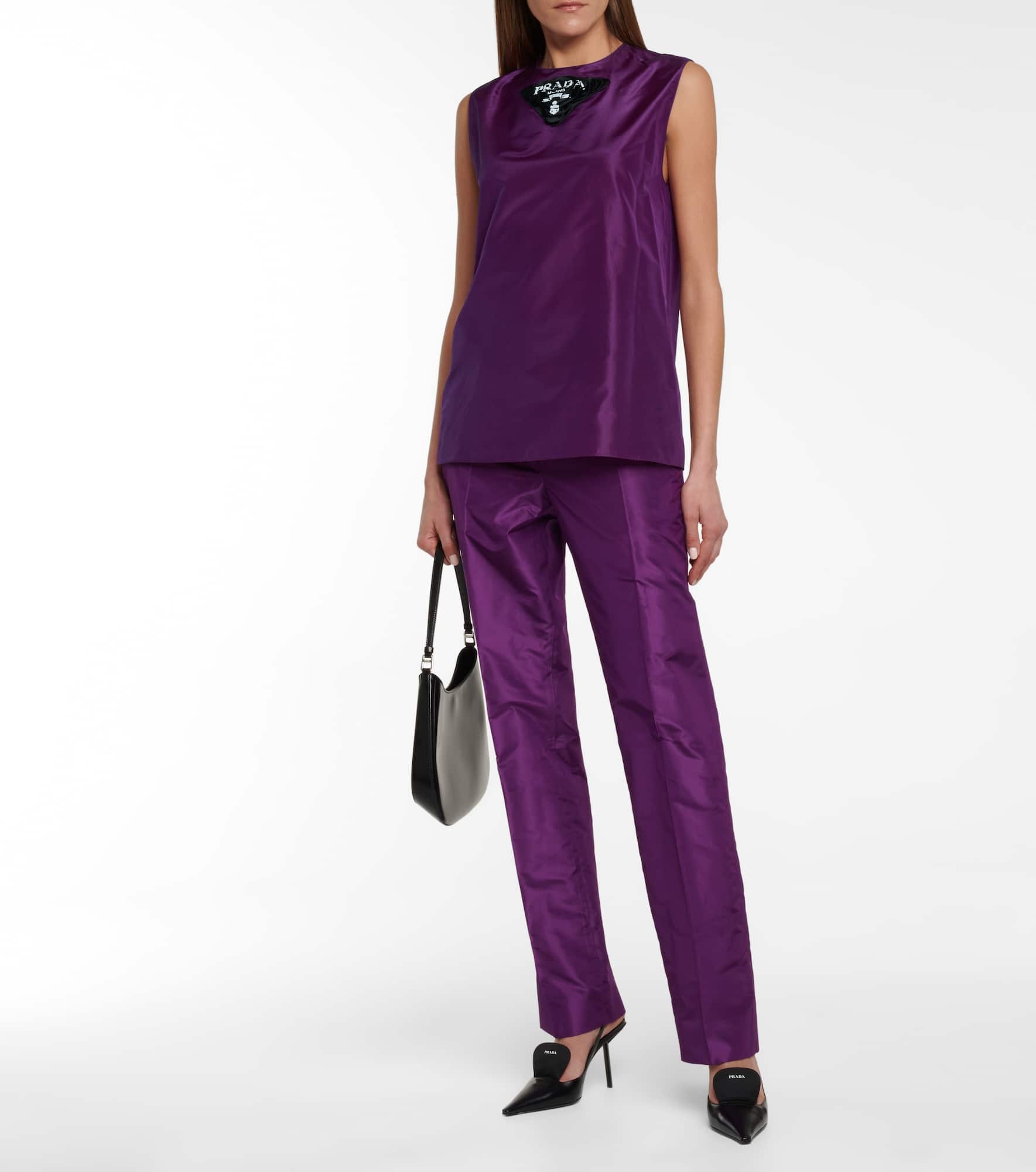 High-rise straight silk taffeta pants - 2