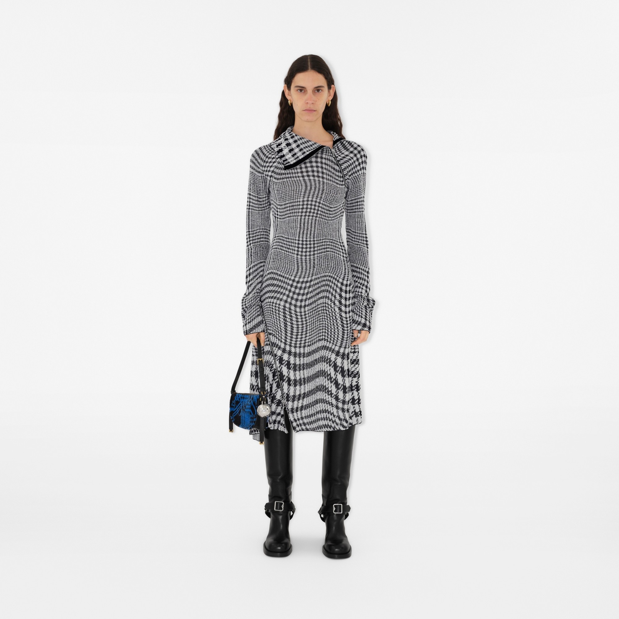 Warped Houndstooth Wool Blend Dress - 2