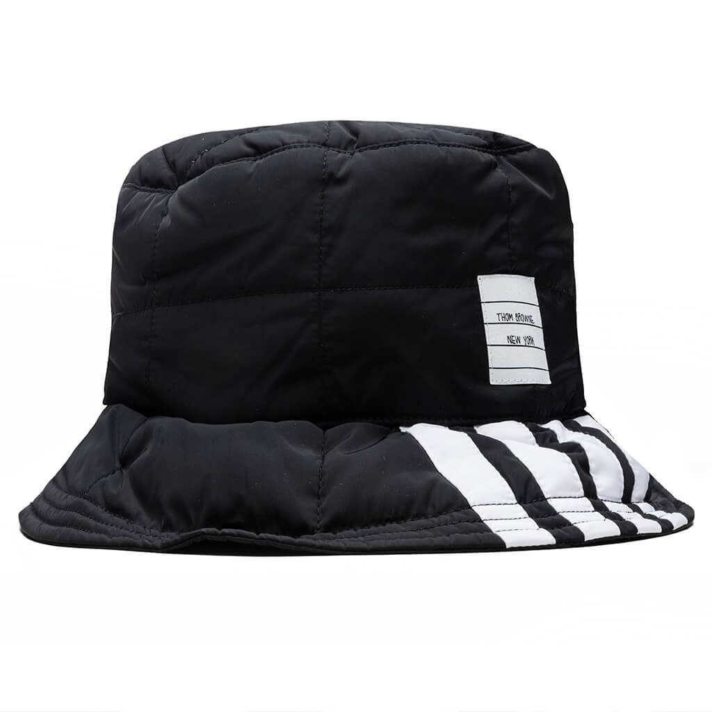 THOM BROWNE SEAMED 4 BAR QUILTED BUCKET HAT - BLACK - 1