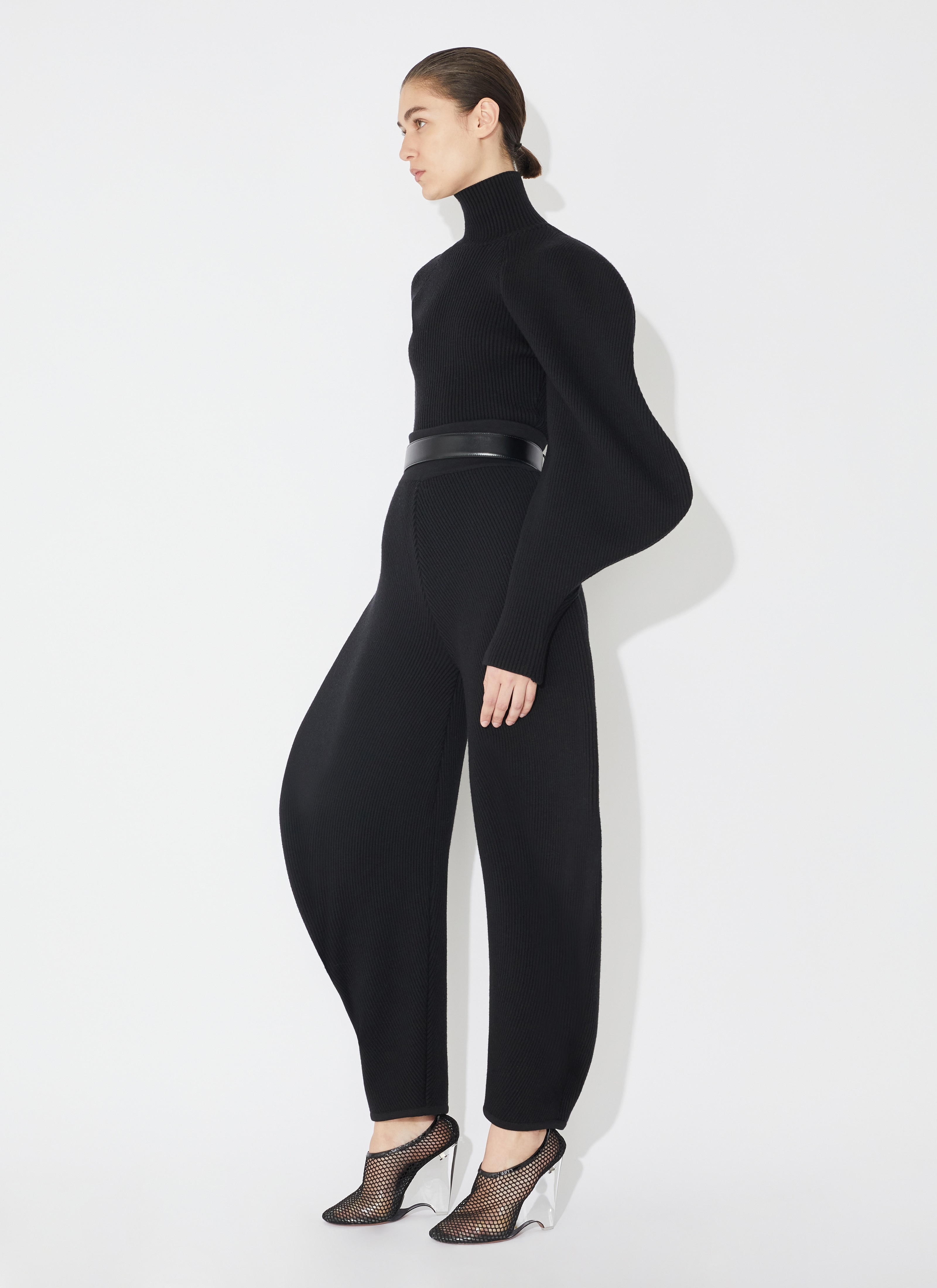 ALAÏA Women's Black Asymetric Sculptural Rib Knit Sweater