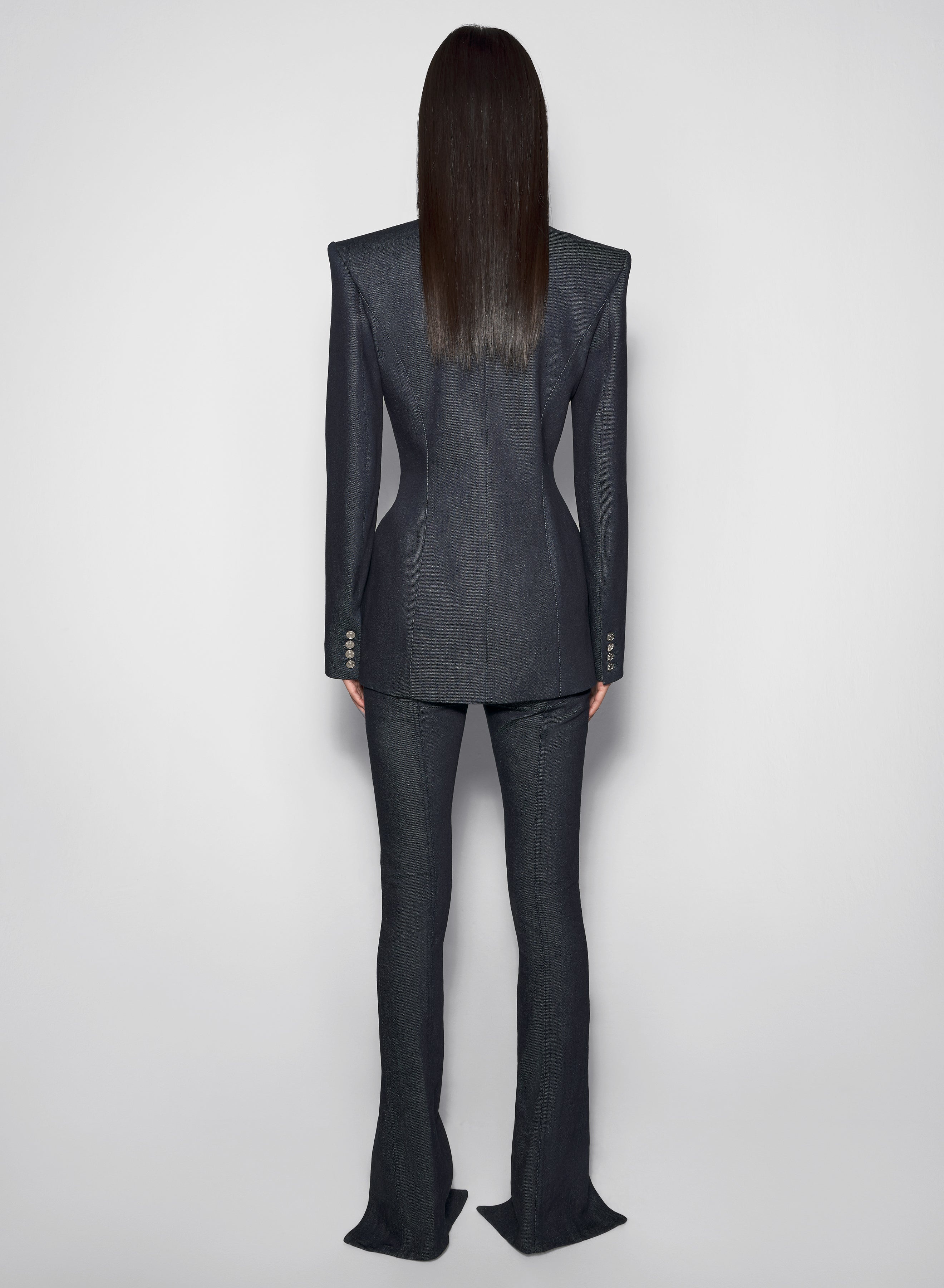 pierced tailored raw denim jacket - 4