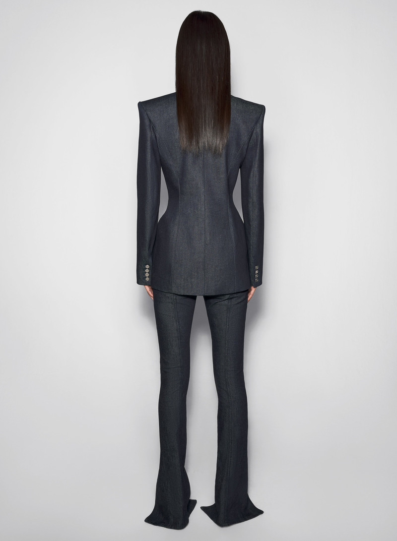 pierced tailored raw denim jacket 4
