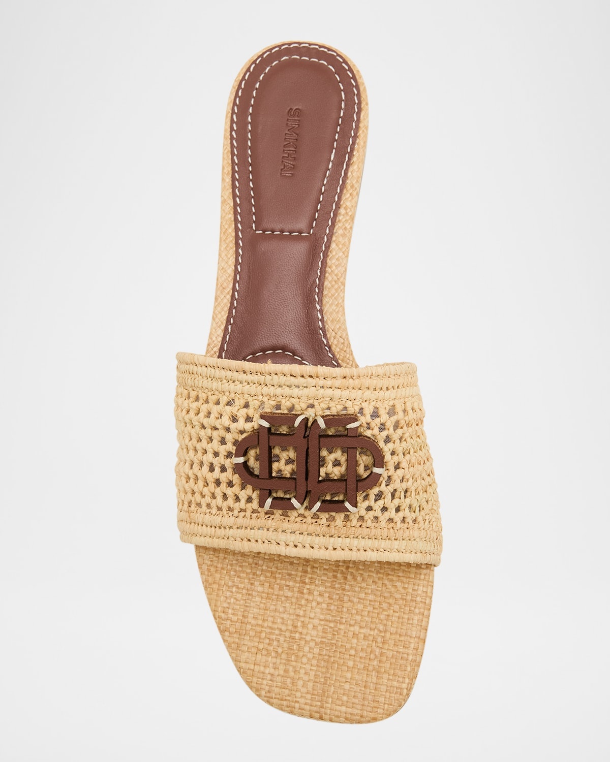 Delphi Raffia Monogram Flat Slide Sandals - 5