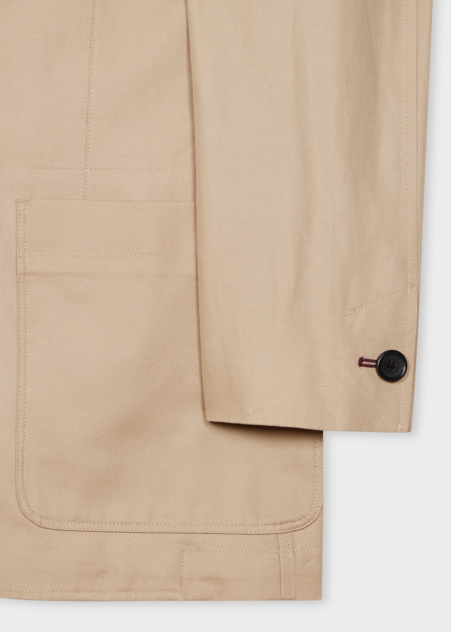 Tan Cotton-Linen Twill Patch-Pocket Blazer - 3