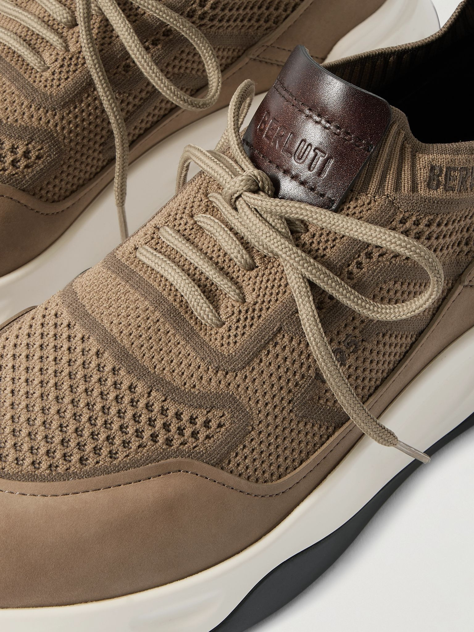 Shadow Nubuck-Trimmed Stretch-Knit Sneakers Brown - 6