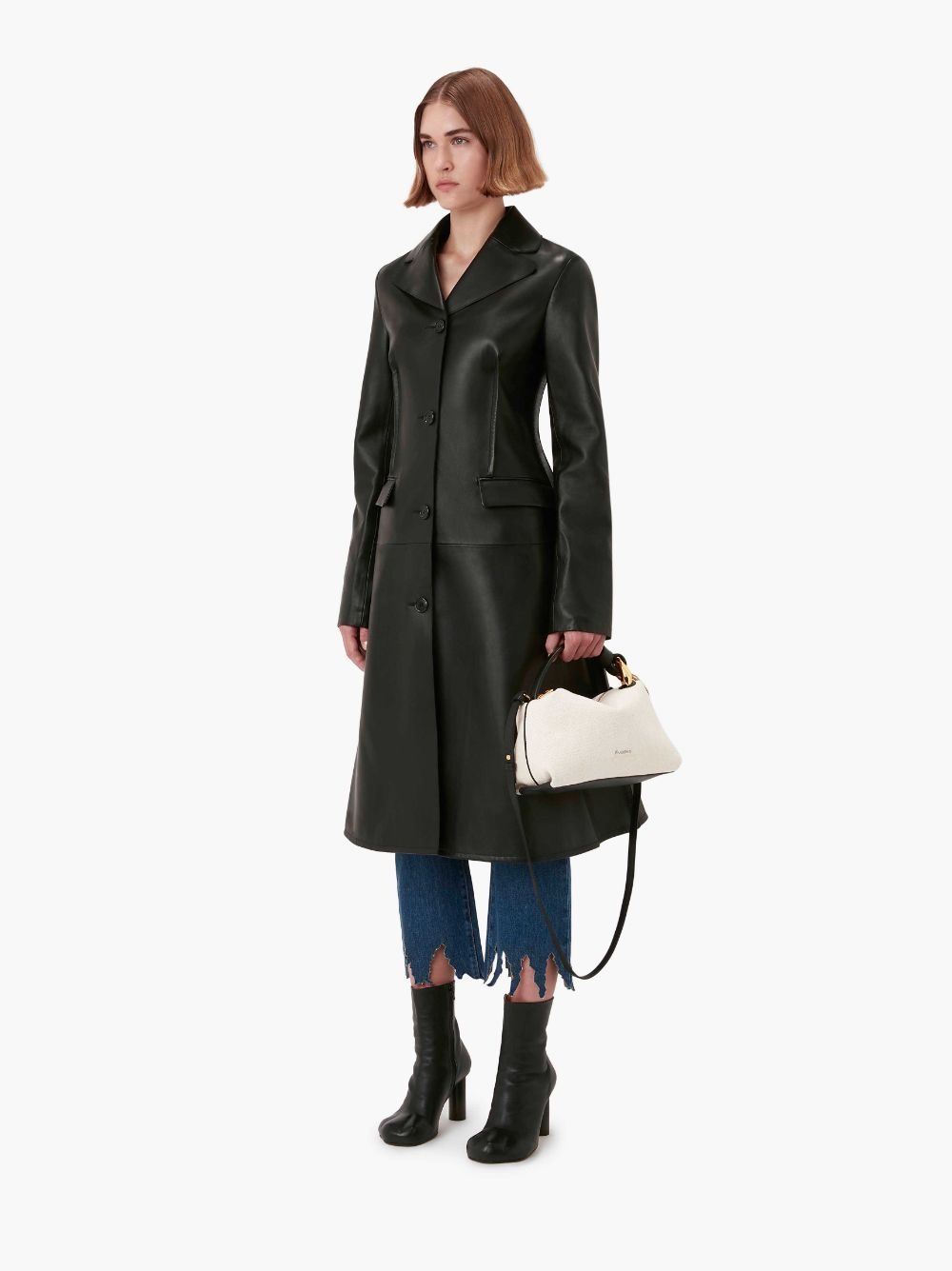A LINE SINGLE-BREASTED LEATHER COAT - 4