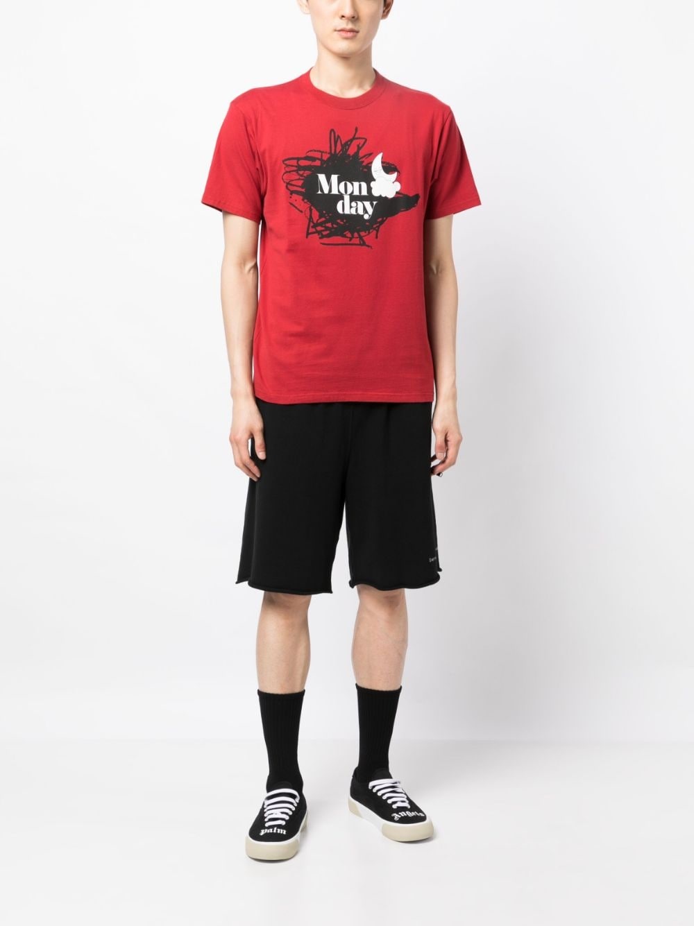 slogan-print cotton track shorts - 2