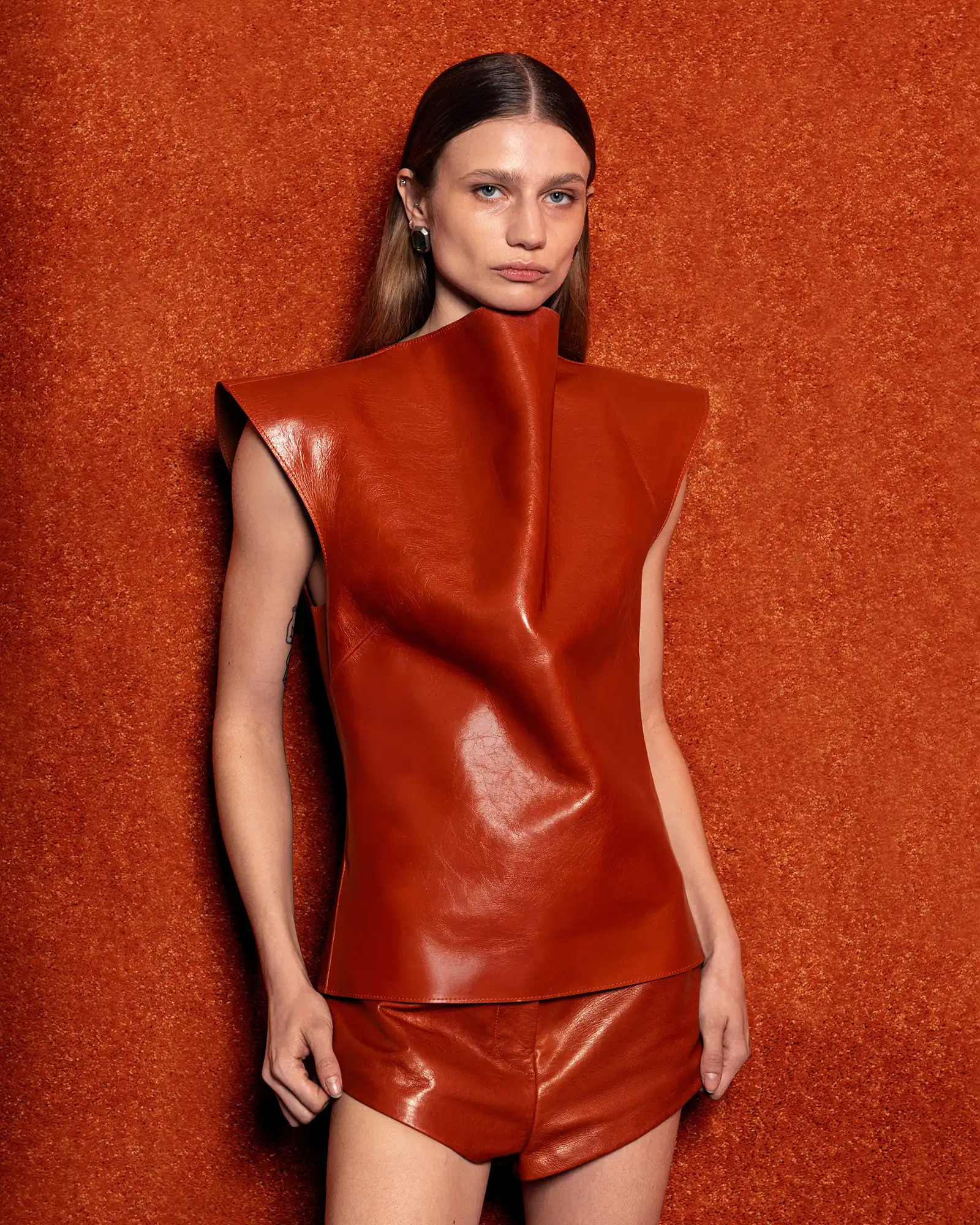 LEATHER STRUCTURED TANK COPPER - 6