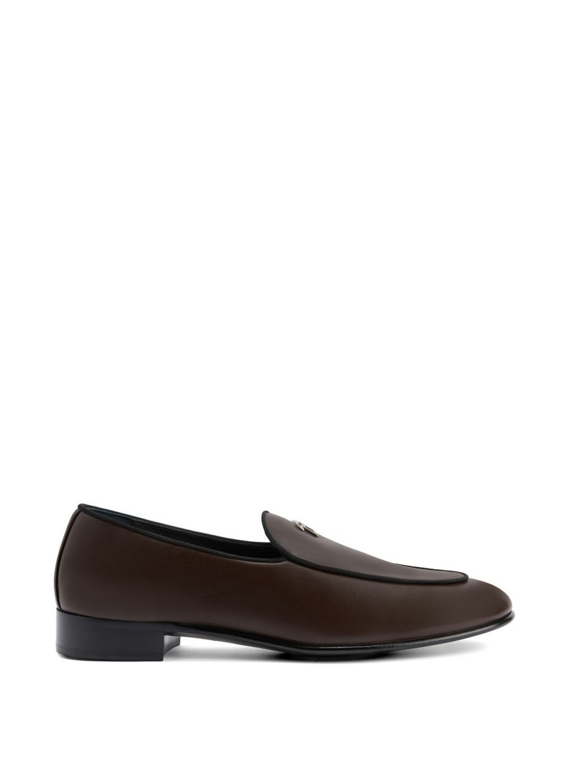metal logo leather loafers 1
