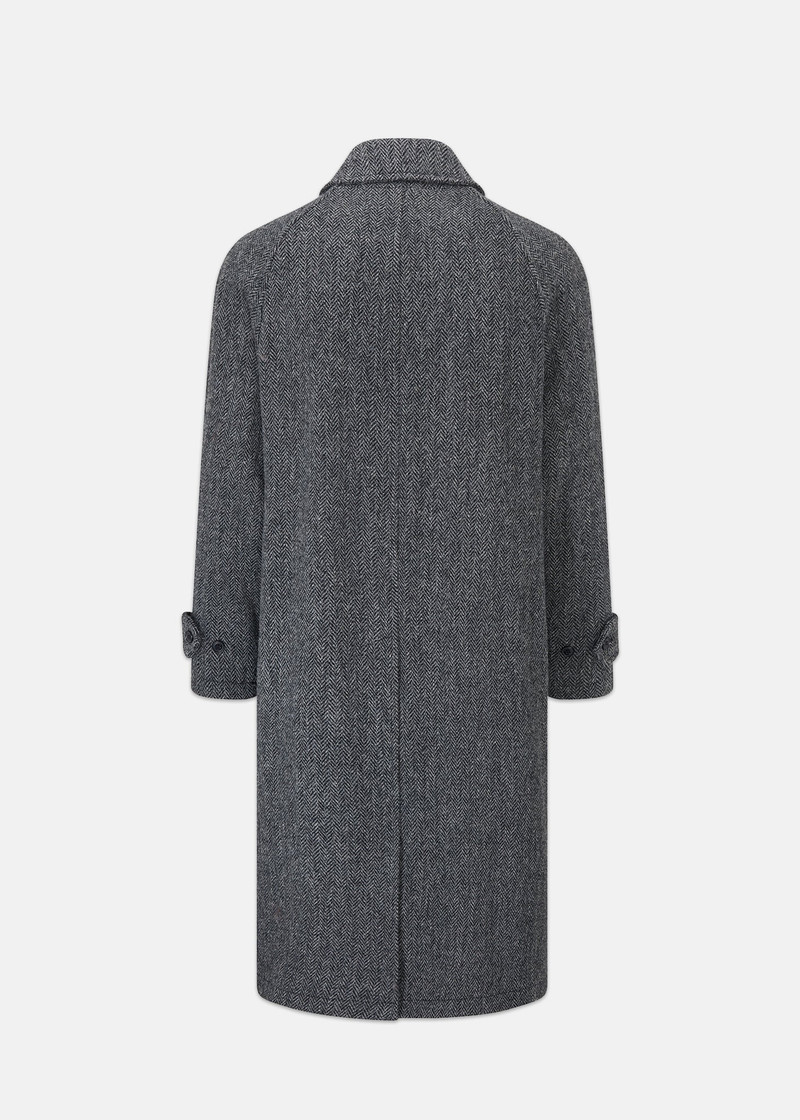 GLOVERALL Men's Hynes Harris Tweed Coat Charcoal Herringbone outlook