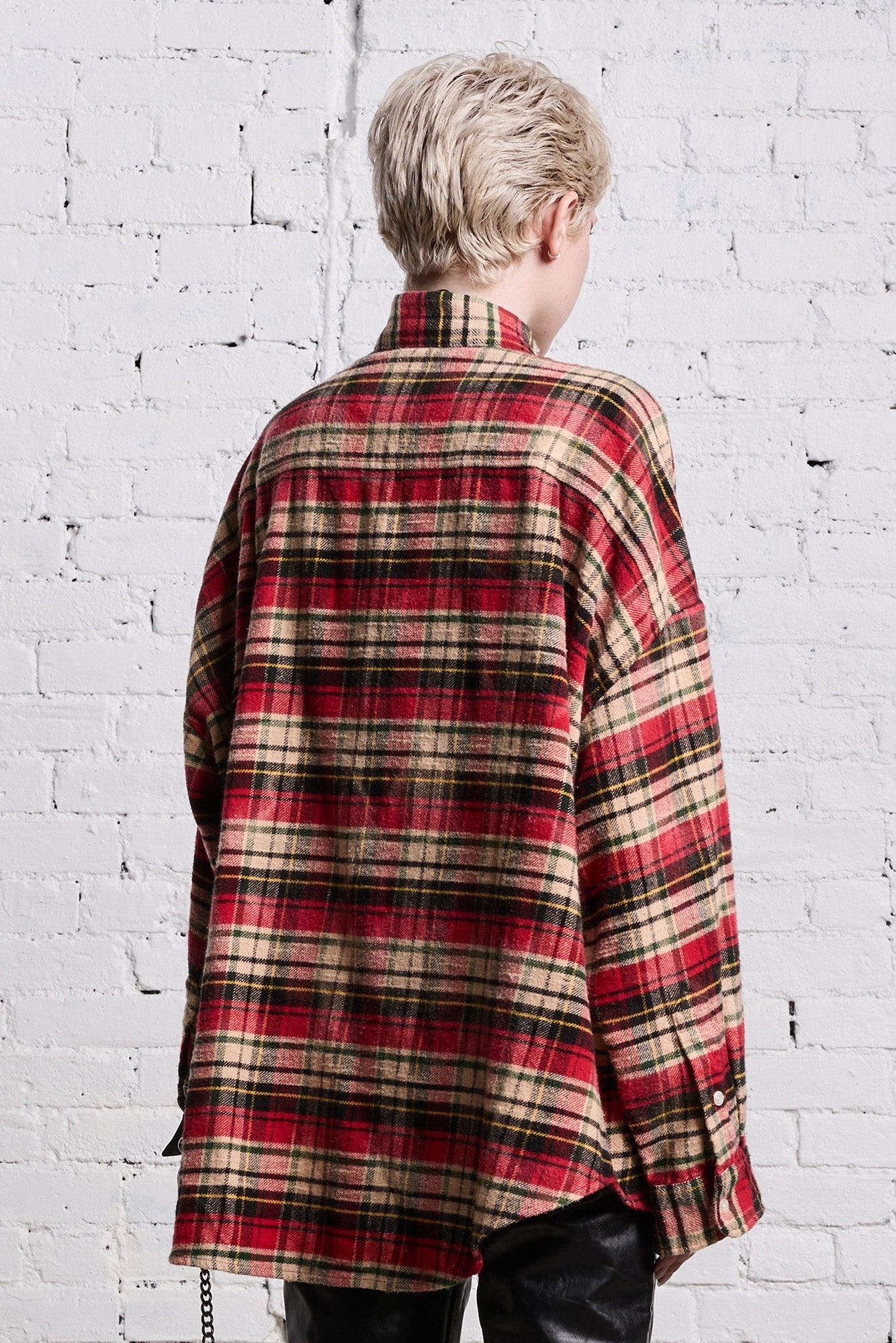 OVERSIZED BELT COLLAR SHIRT - BLEACHED RED PLAID - 6