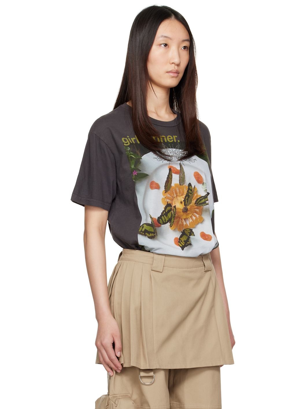 Gray 'Girl Dinner' Rhinestone T-shirt - 2