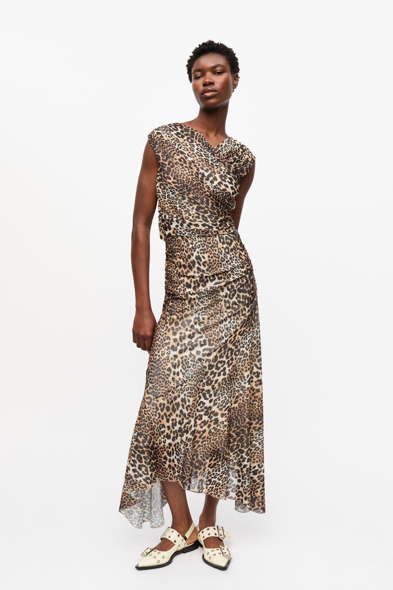 LEOPARD MARL MESH LONG RUCHED CROSSOVER DRESS - 2