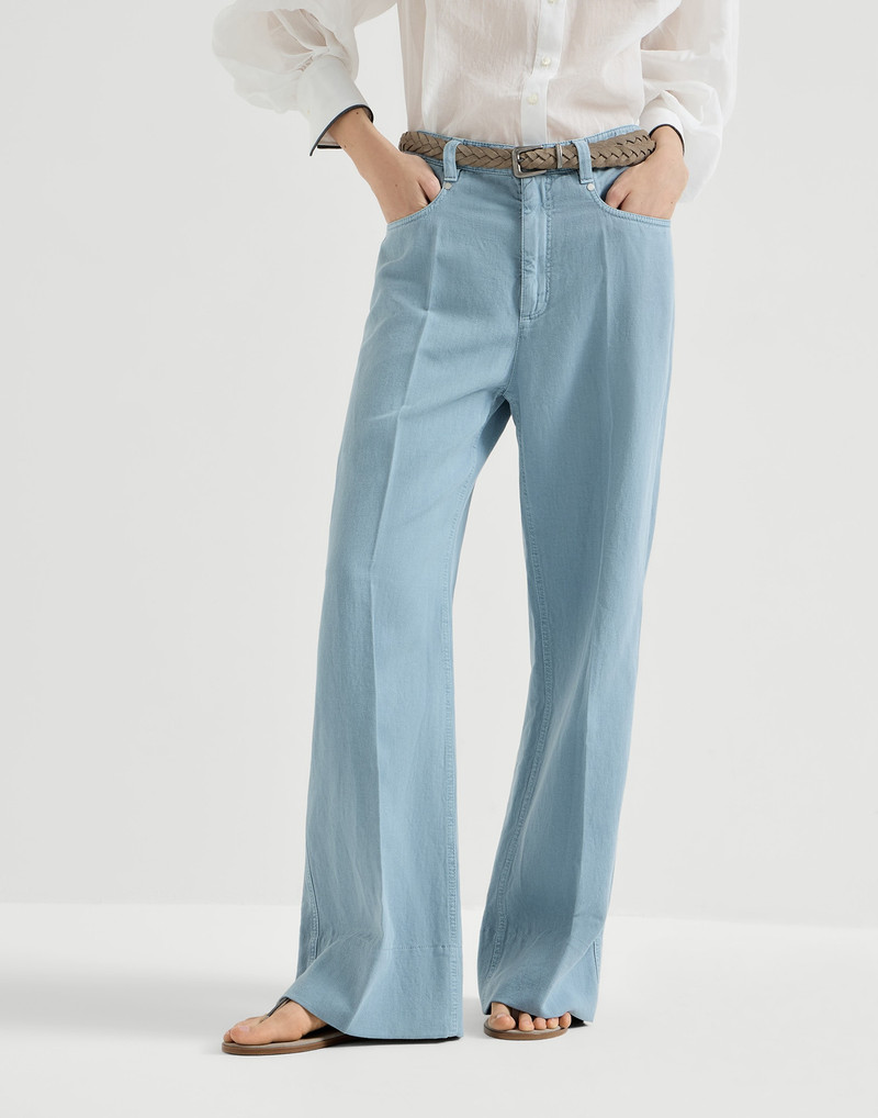 Garment-dyed cotton and linen cover loose trousers with monili 2