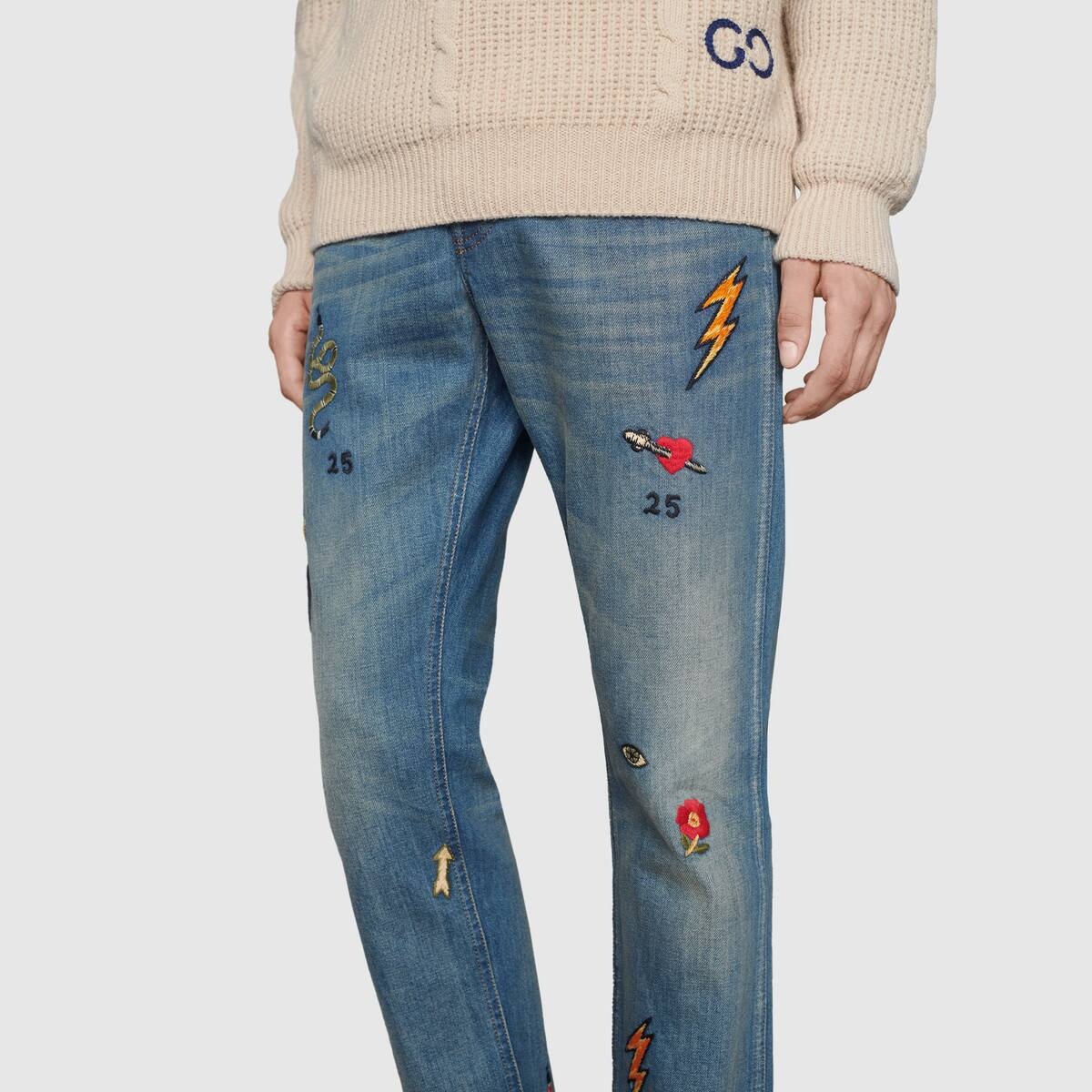 Tapered jeans with symbols  - 8