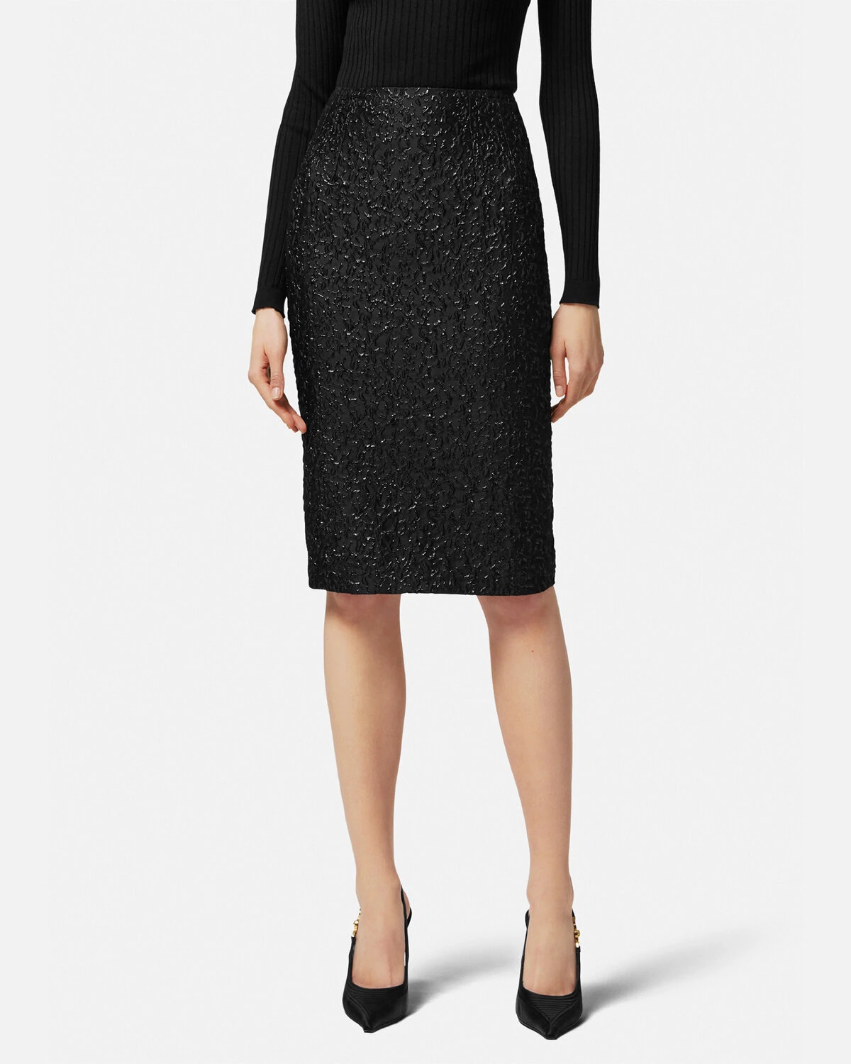 Lurex Cloquet Pencil Midi Skirt - 3