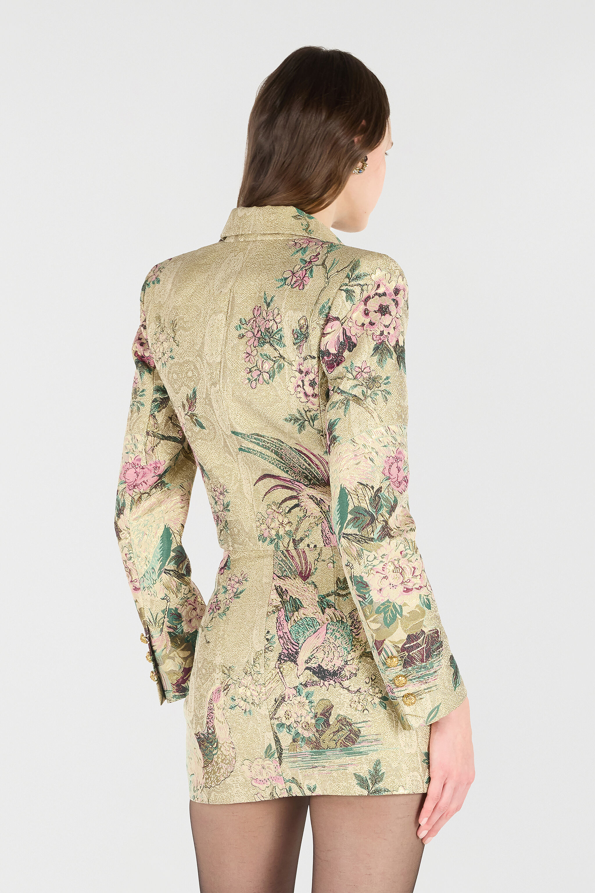 Cropped Jacket With Oriental Bird Print - 4