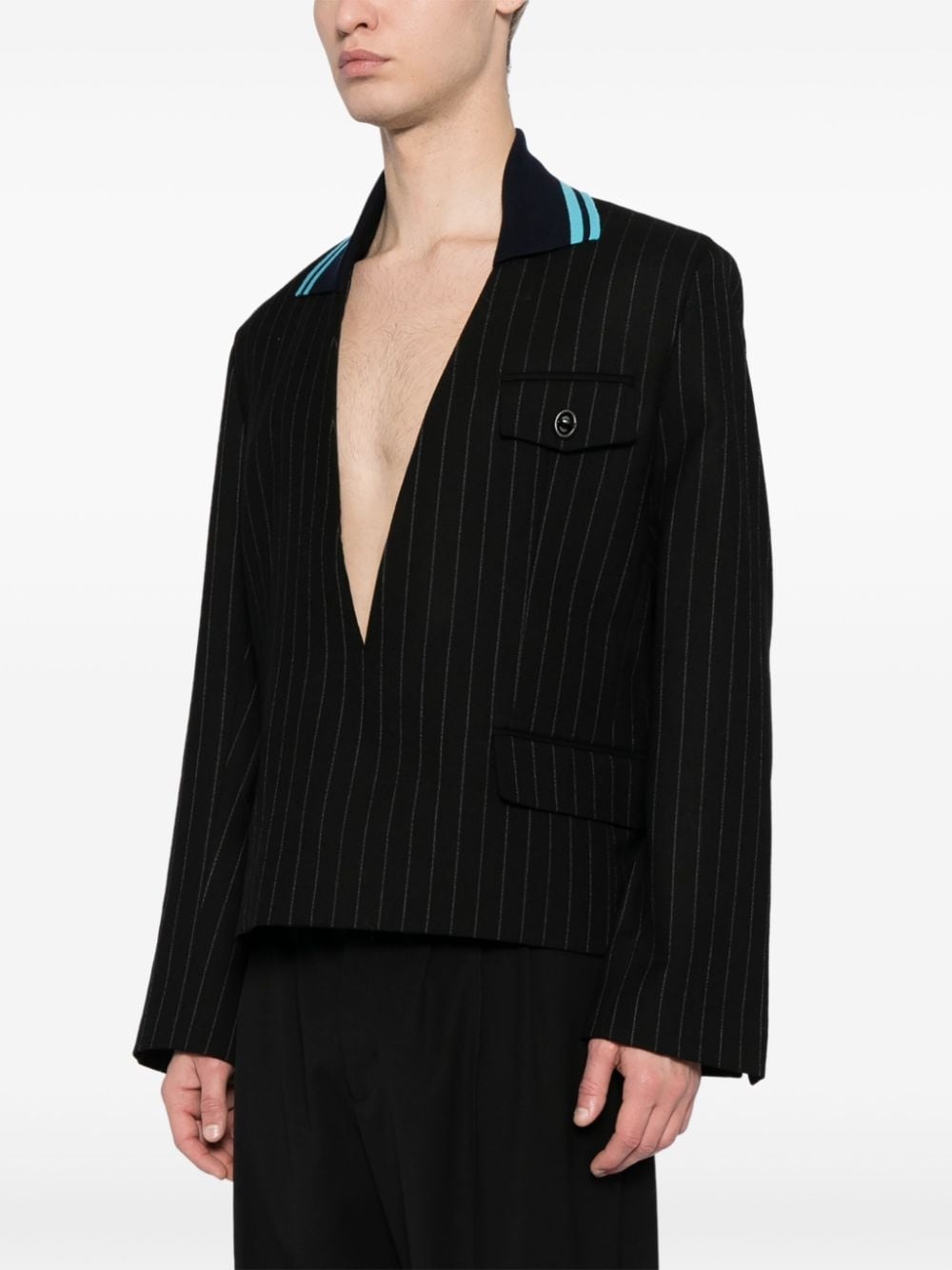 striped knit-collar jacket - 3
