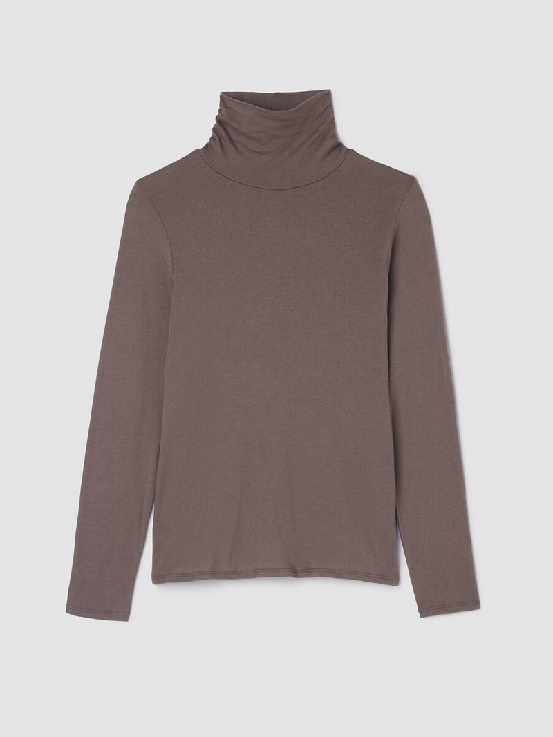 Sheer Cotton Blend Knit Turtleneck Top 1