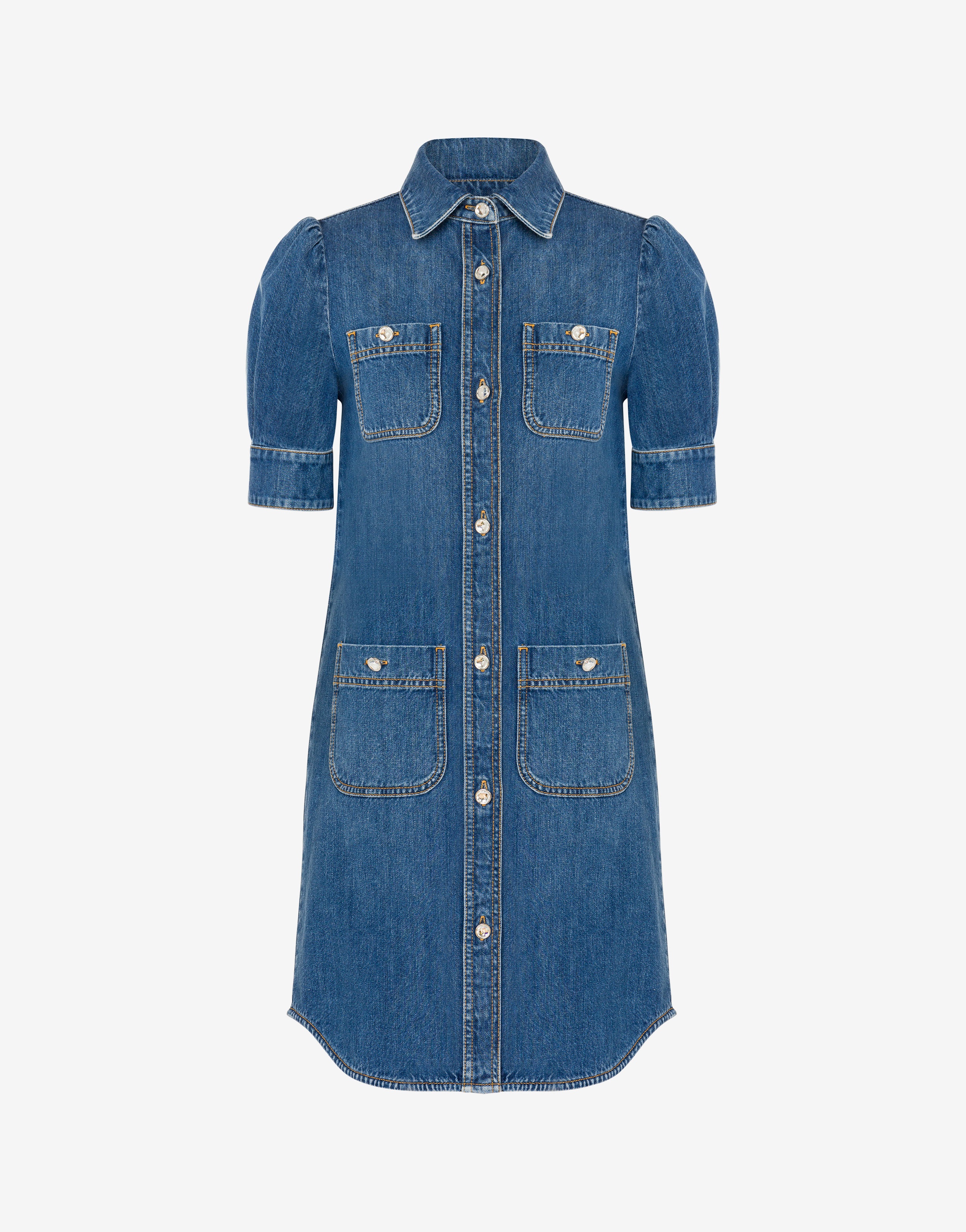 JEWELED BUTTONS RING DENIM DRESS - 1