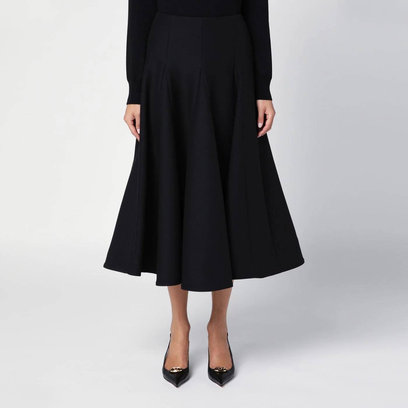 Black silk flounced midi skirt - 1