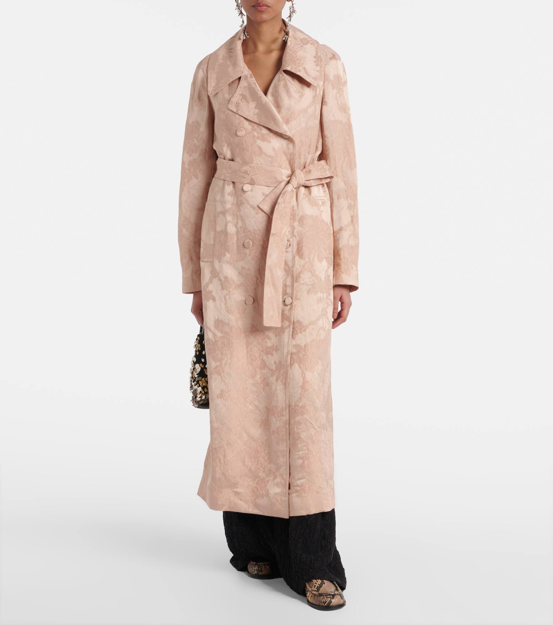 Floral linen-blend jacquard coat - 7