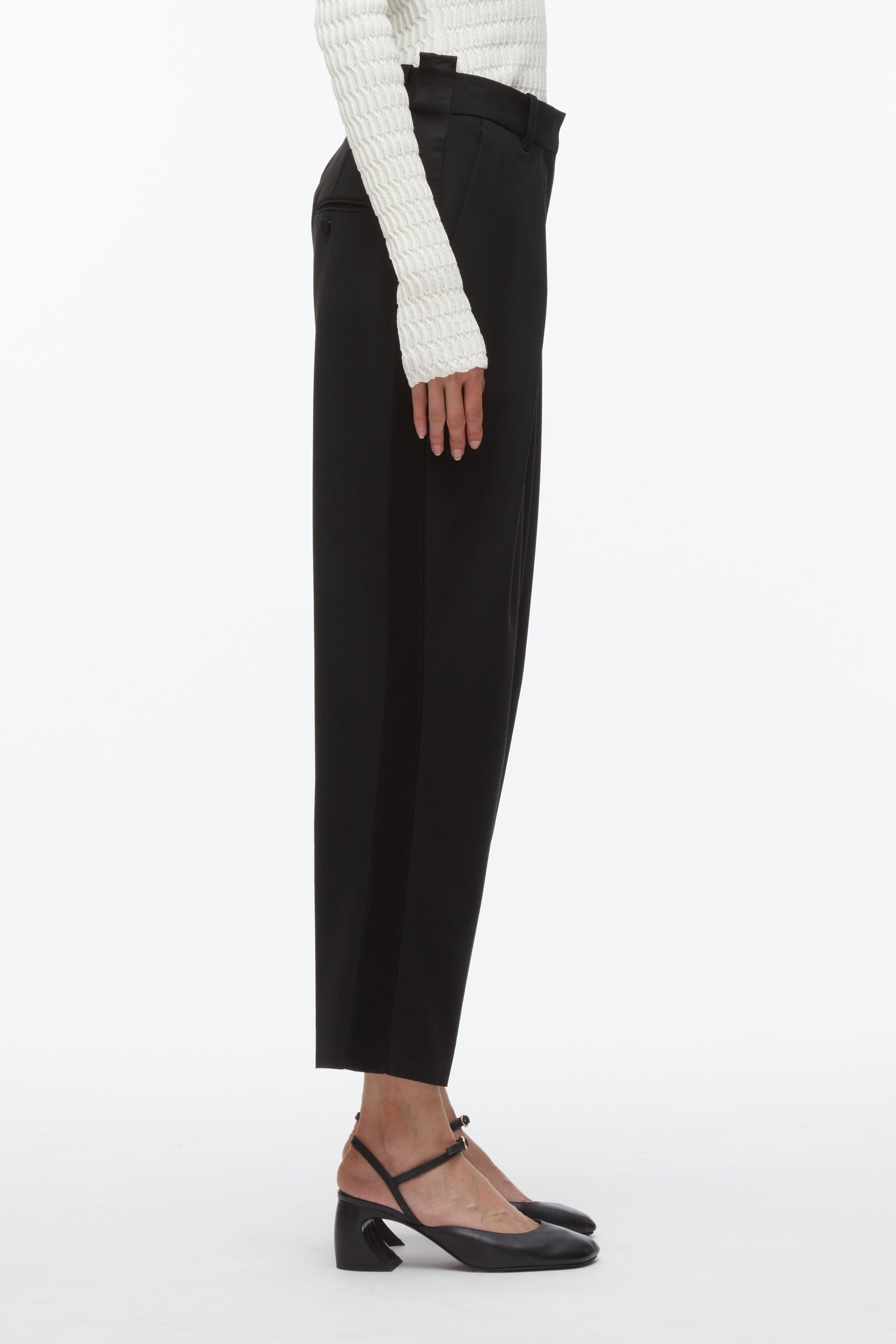 Cropped Pleated Tuxedo Trousers - 3