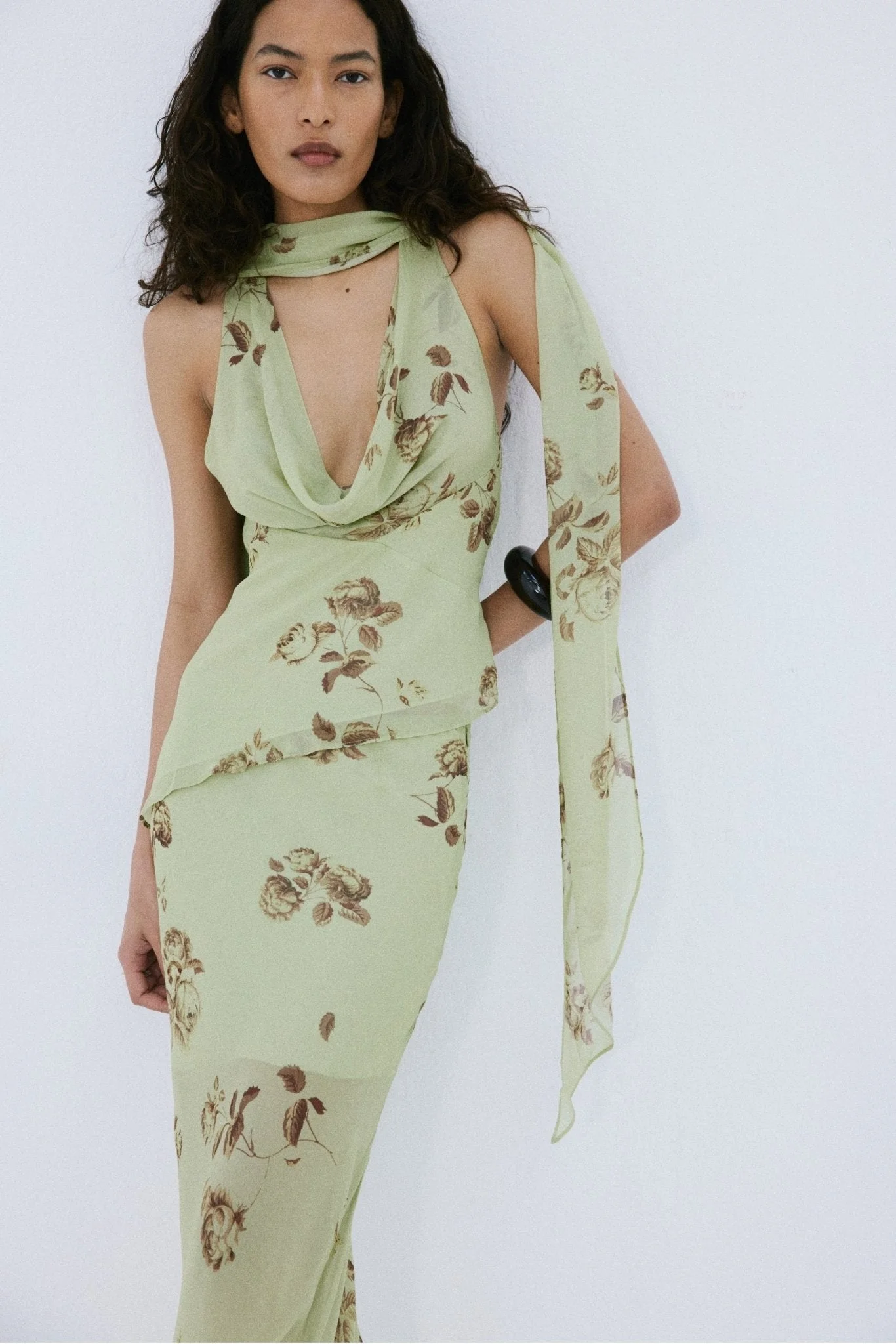 DIOSA TOP IN ROSA PALO GREEN VISCOSE GEORGETTE - 1