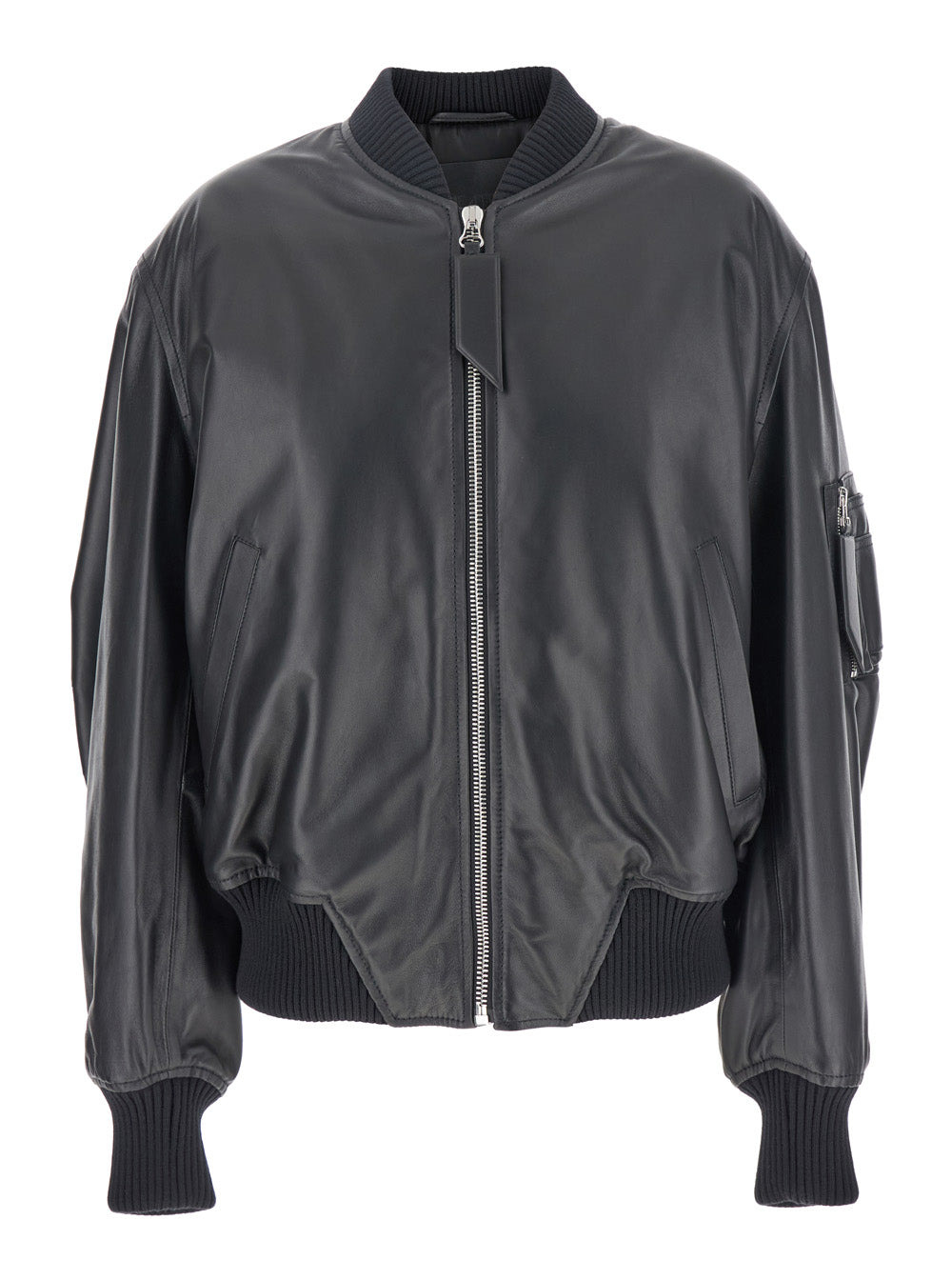 The Attico Women Black Bomber Jacket With Zip Closure In Leather Woman - 1