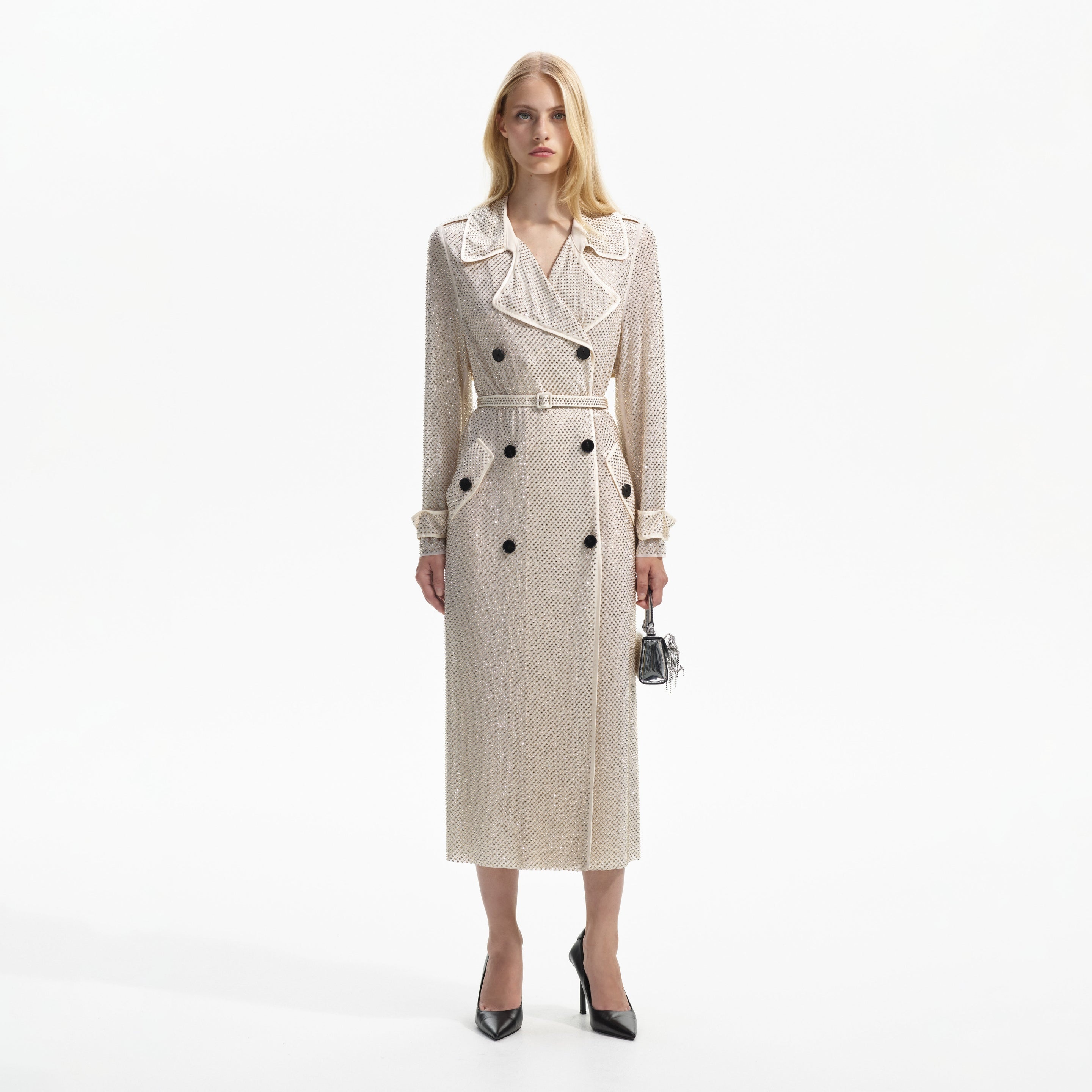 Cream Rhinestone Trench - 1