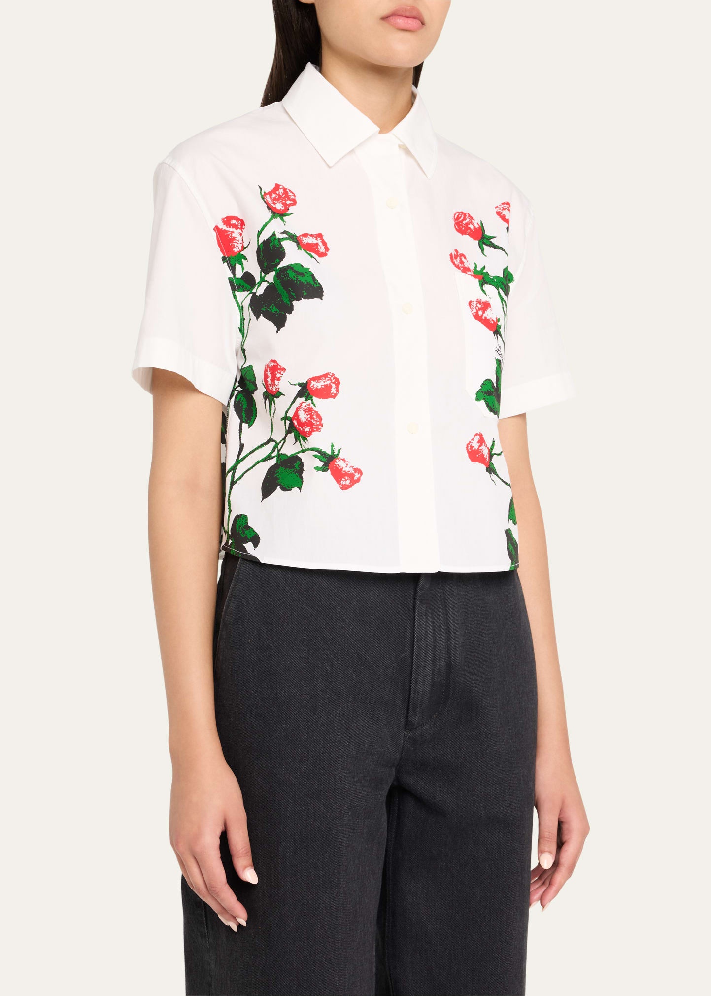 Flower Print Poplin Cropped Shirt - 4