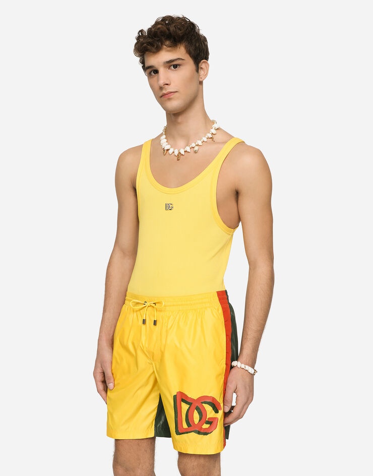 Mid-length patchwork swim trunks with DG print - 4