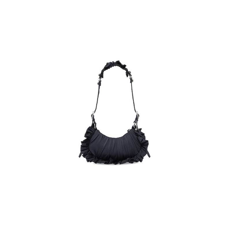 Women's Le Cagole Xs Shoulder Bag With Ruffles  in Black 7
