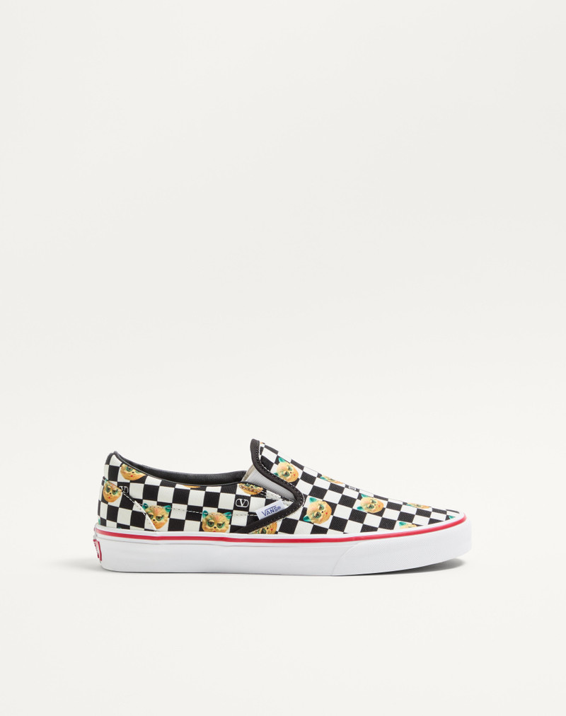 VALENTINO GARAVANI AND VANS SLIP-ON SNEAKER IN FABRIC WITH LE CHAT DE LA MAISON PRINT AND VLOGO CHEC 1