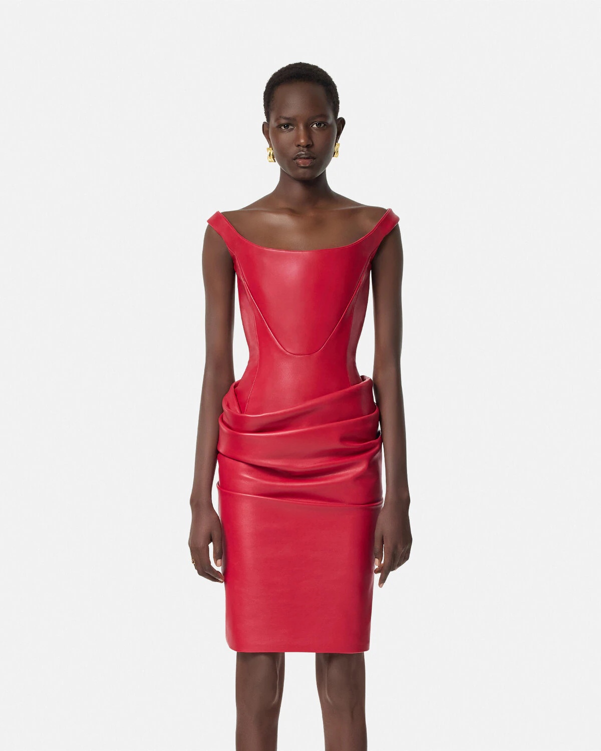 Leather Corset Draped Midi Dress - 4