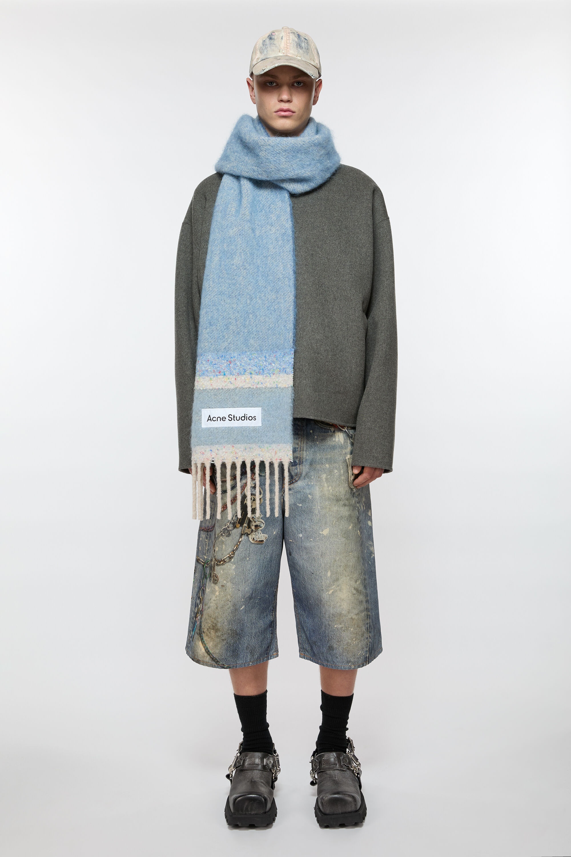 Fringed scarf logo - Denim blue - 3